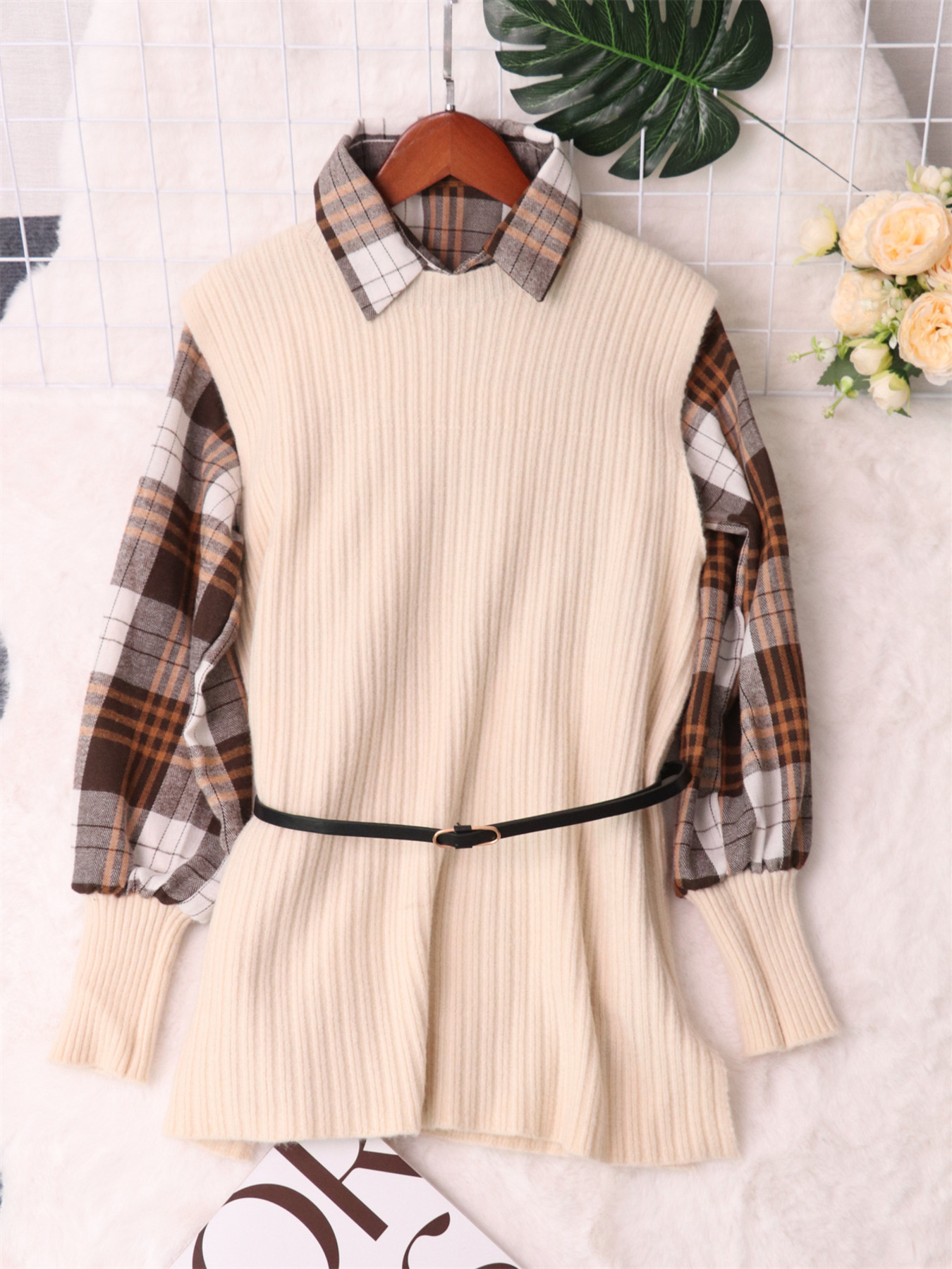 Plaid Long Sleeve Sweater Dress