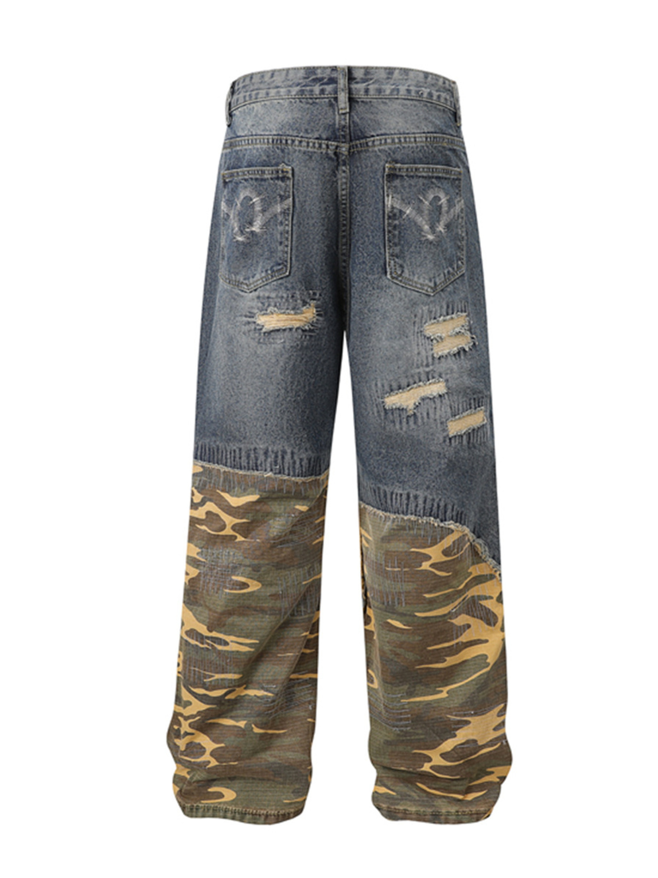 Men's Full Size Distressed Denim Jeans with Camo Patchwork Detailing Plus Size