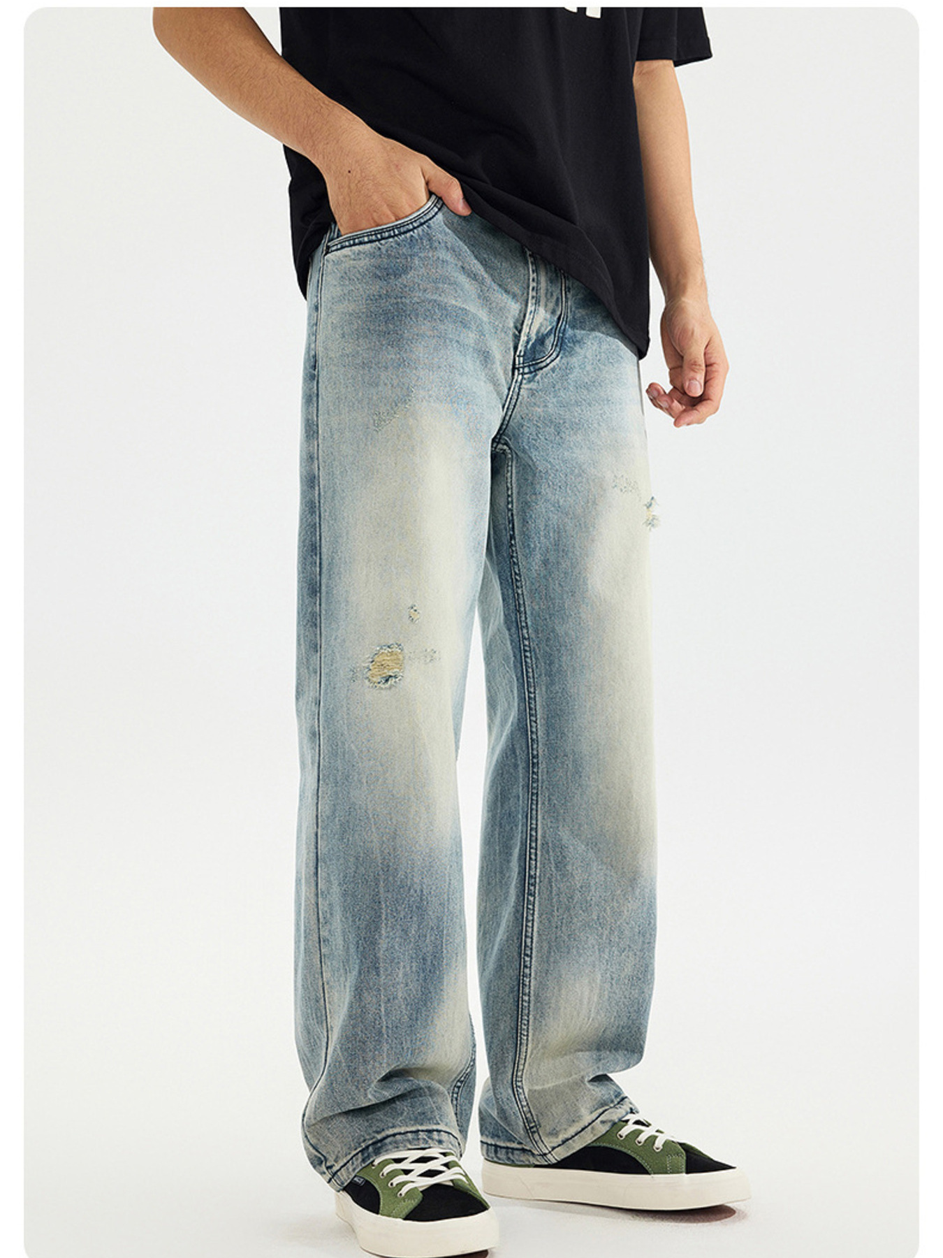 Men's Distressed Vintage Wash Loose Fit Jeans