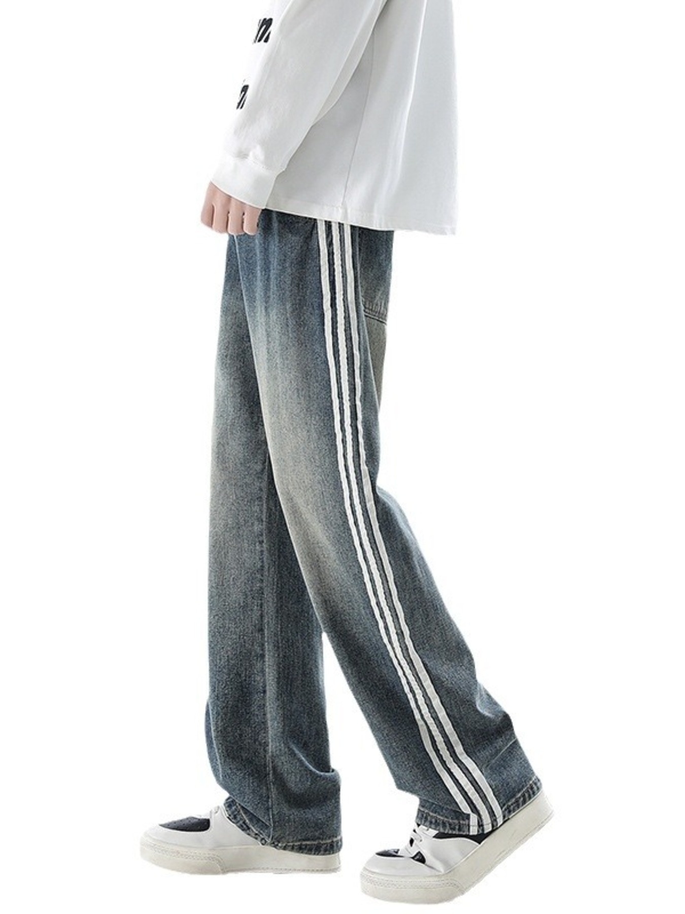 Men's Plus Size Retro Wide Leg Side Stripe Jeans