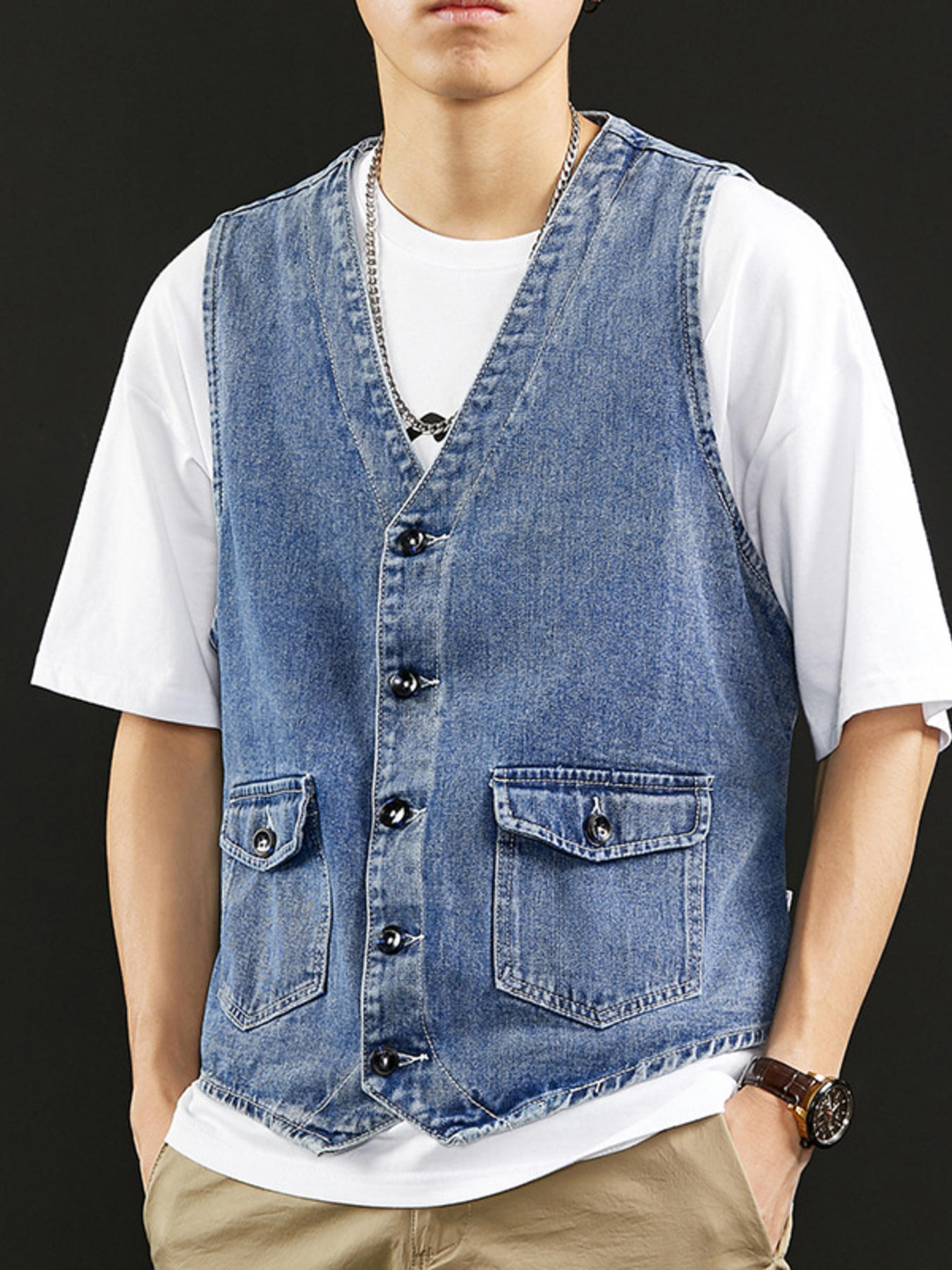 Men's Vintage Washed Denim Vest