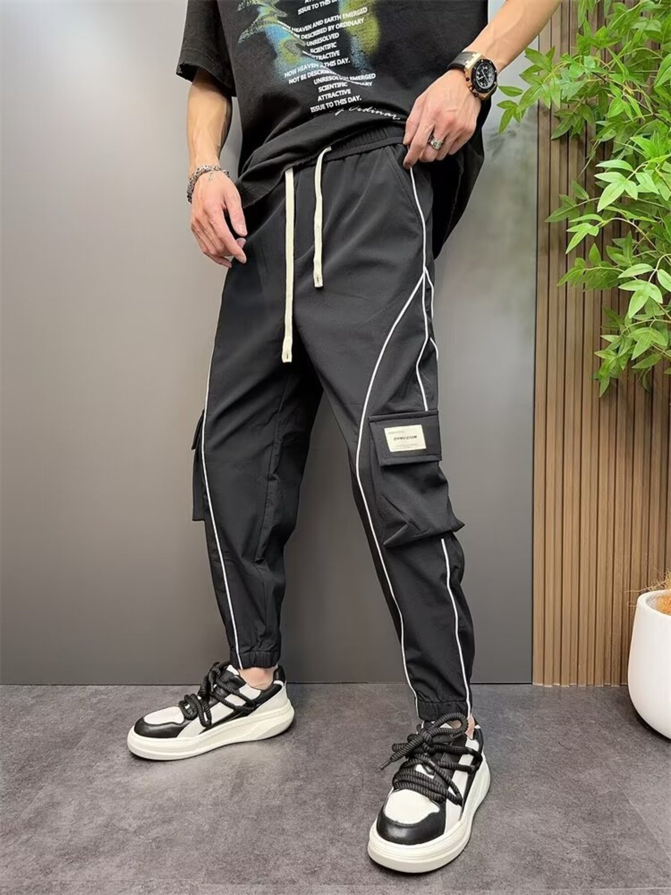 Men's Plus Size Stripe Cargo Joggers