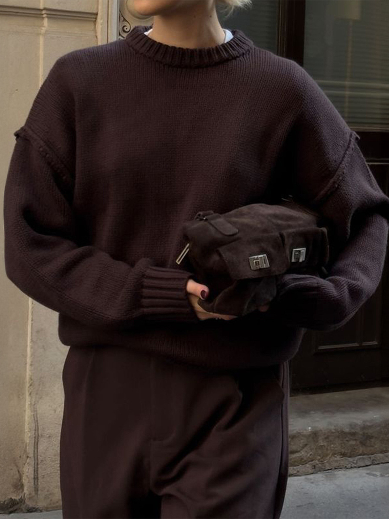 Round Neck Dropped Shoulder Sweater