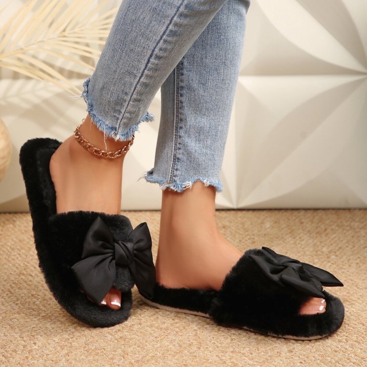 Bow Open Toe Flats Slippers
