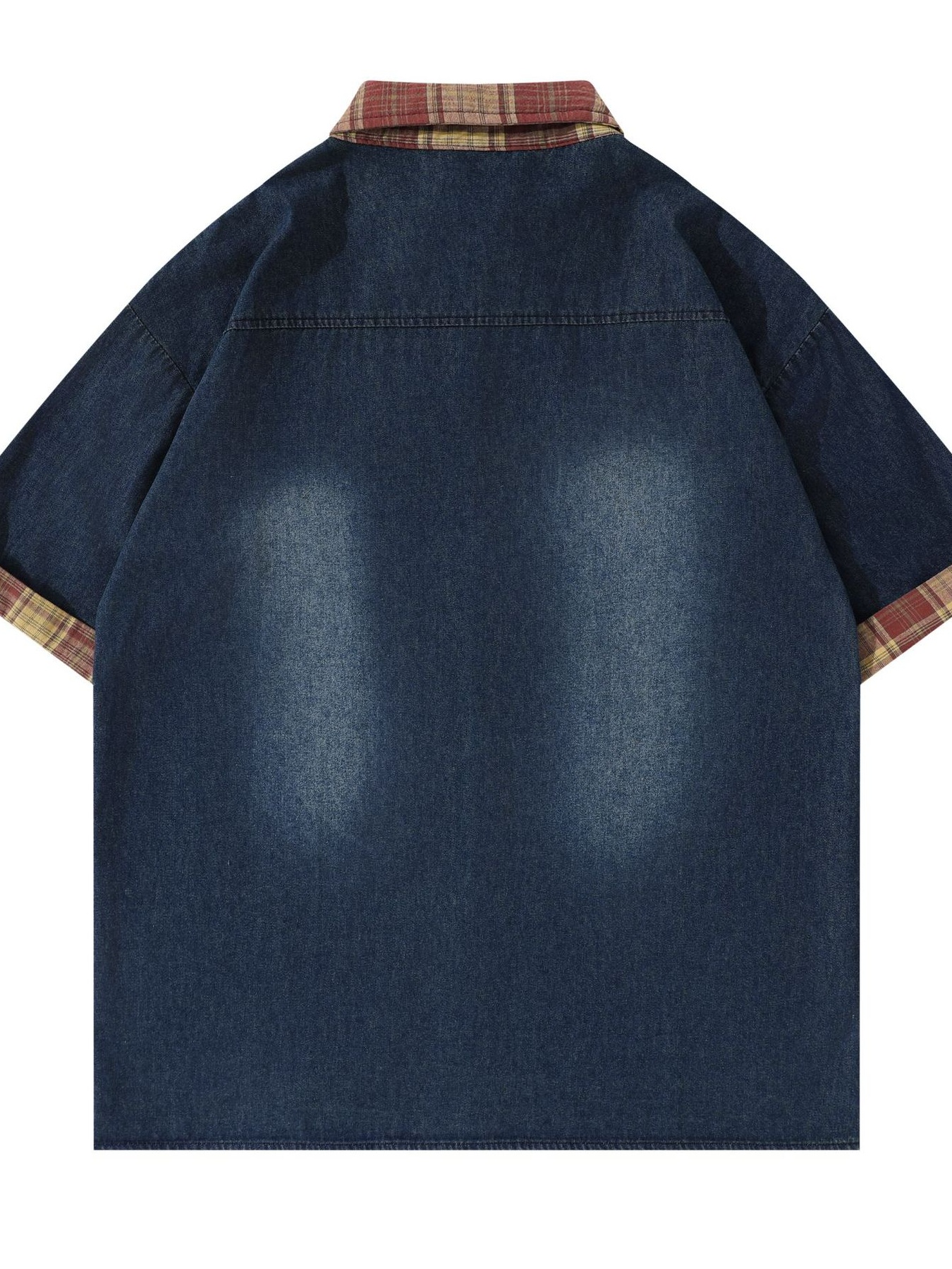 Men's Plaid Collar Short Sleeve Denim Shirt