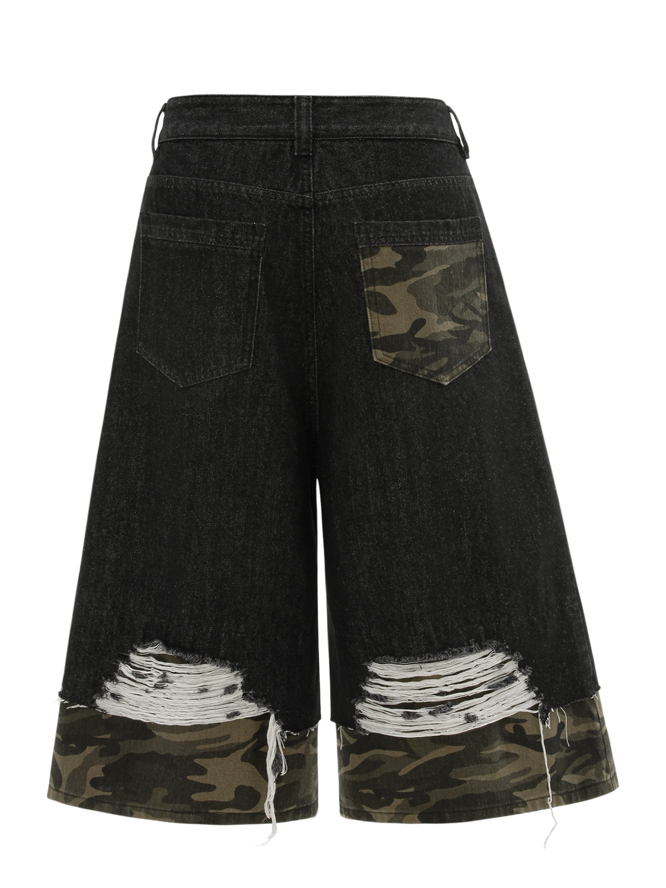 Men's Distressed Camo Trim Denim Bermuda Shorts