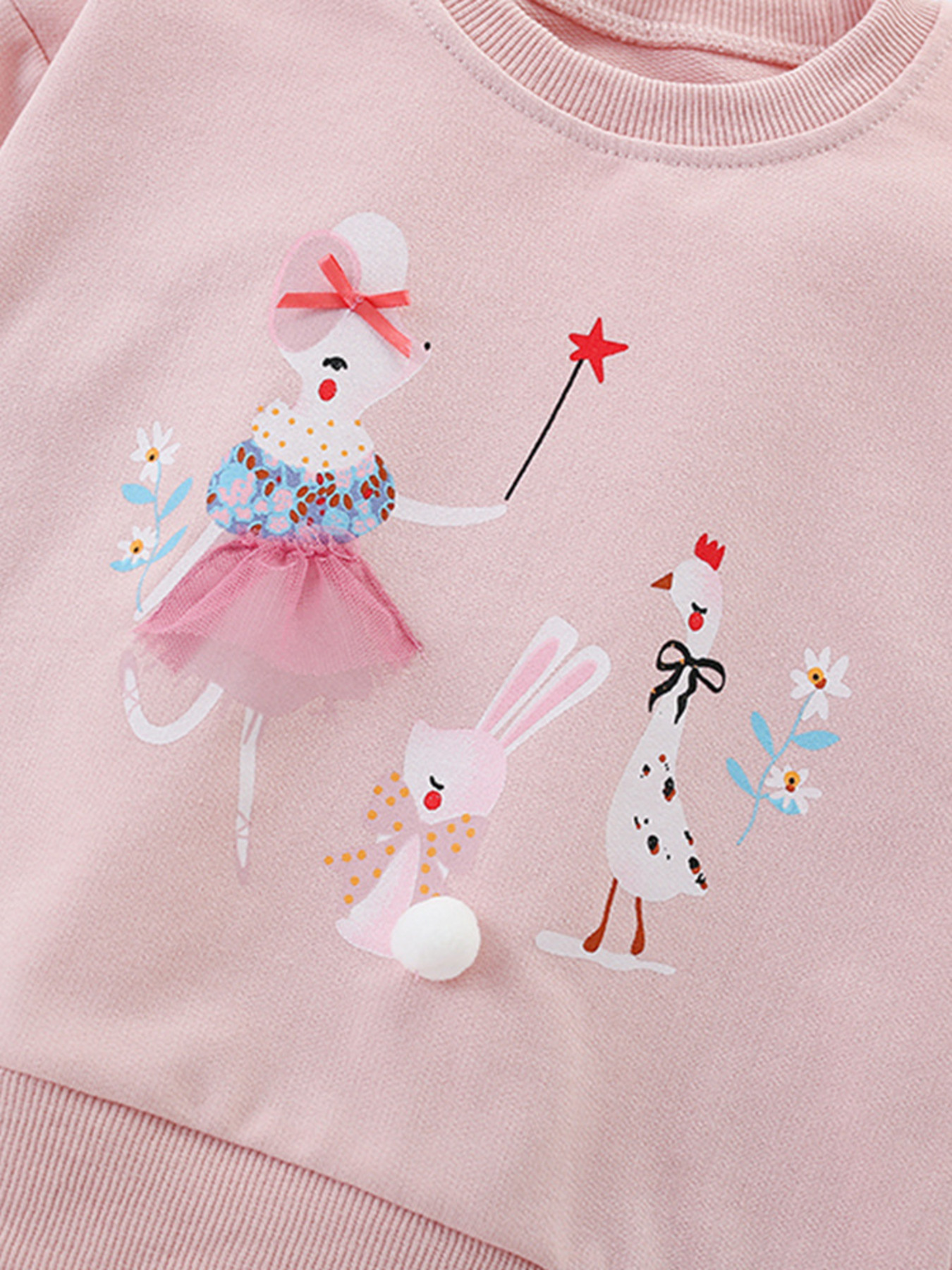Children's Cartoon Tulle Hem Top and Pants Set