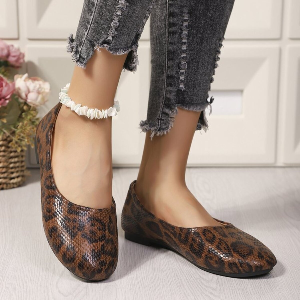 Leopard Round Toe Slip-Ons