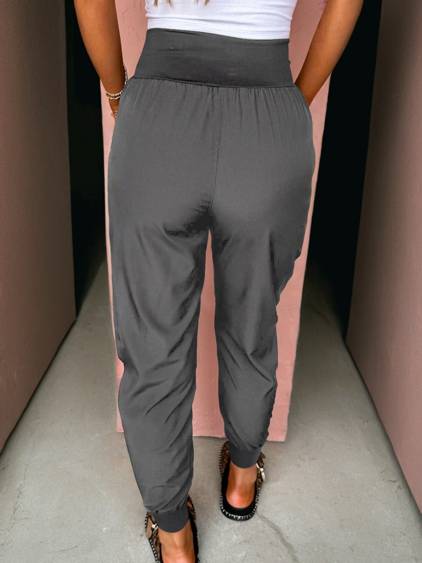 Elastic High Waist Pocketed Cargo Jogger Pants