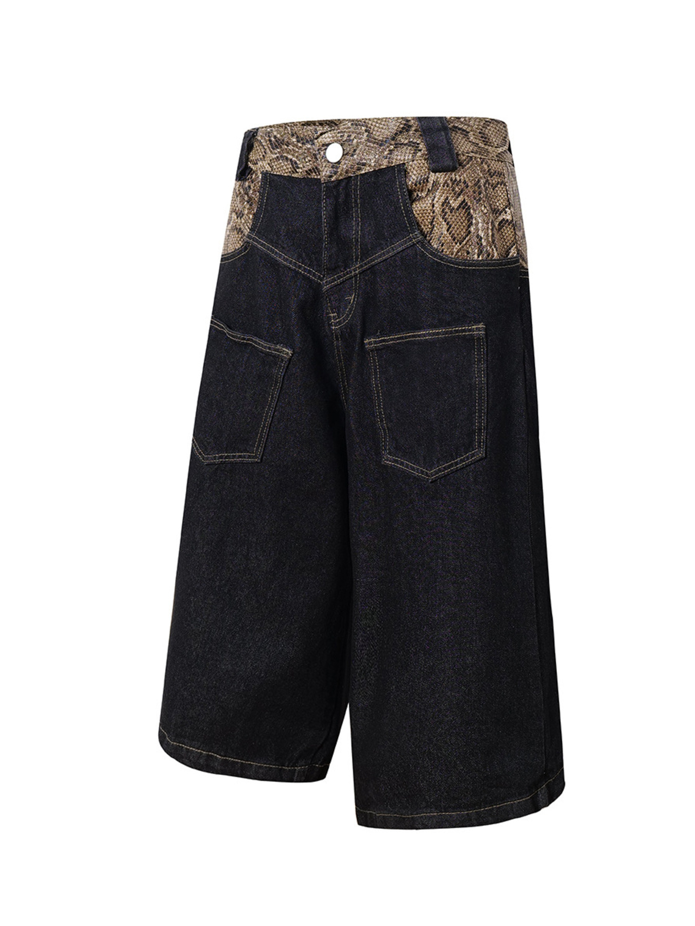 Men's Snake Print Denim Shorts