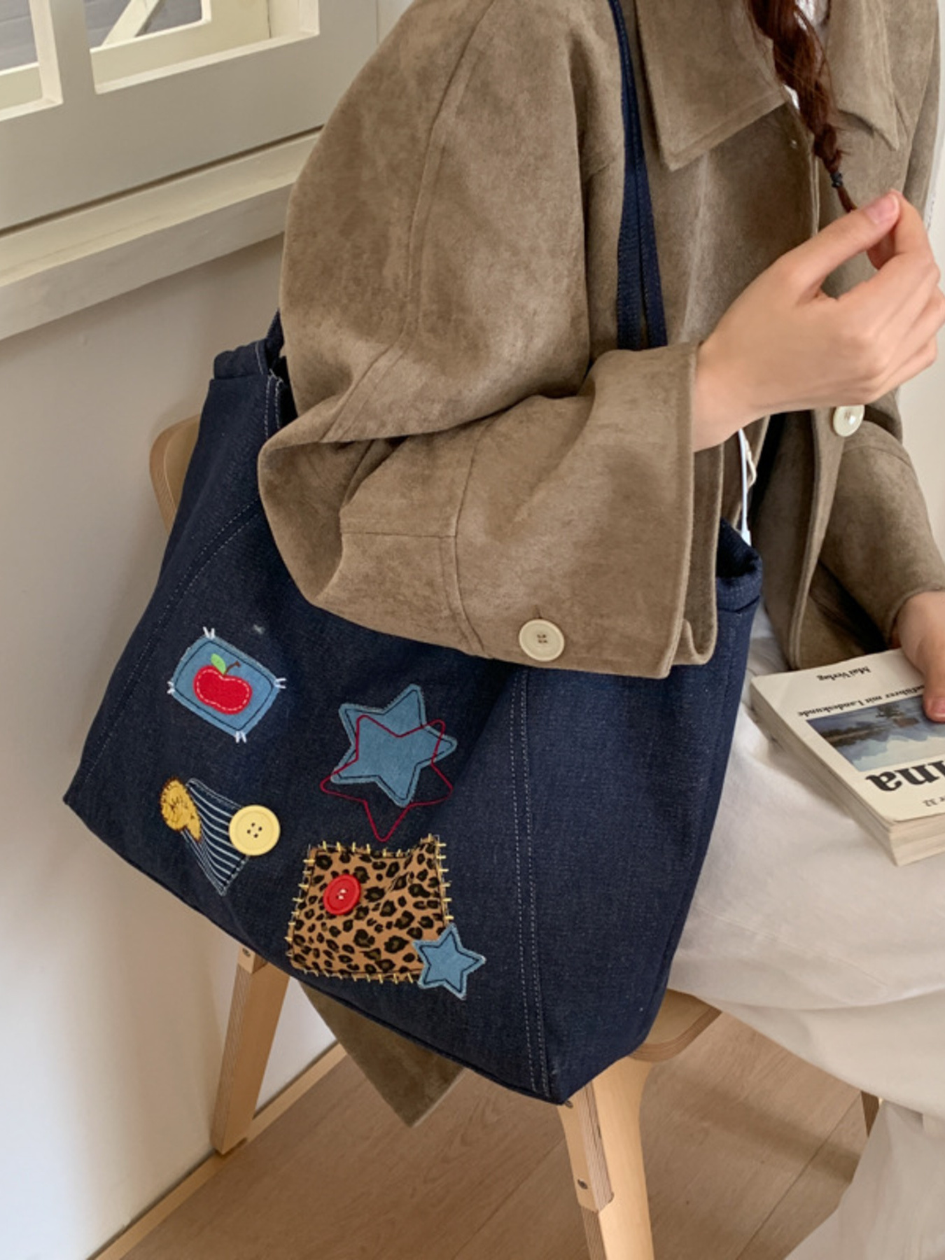 Denim Patchwork Embellished Handbag