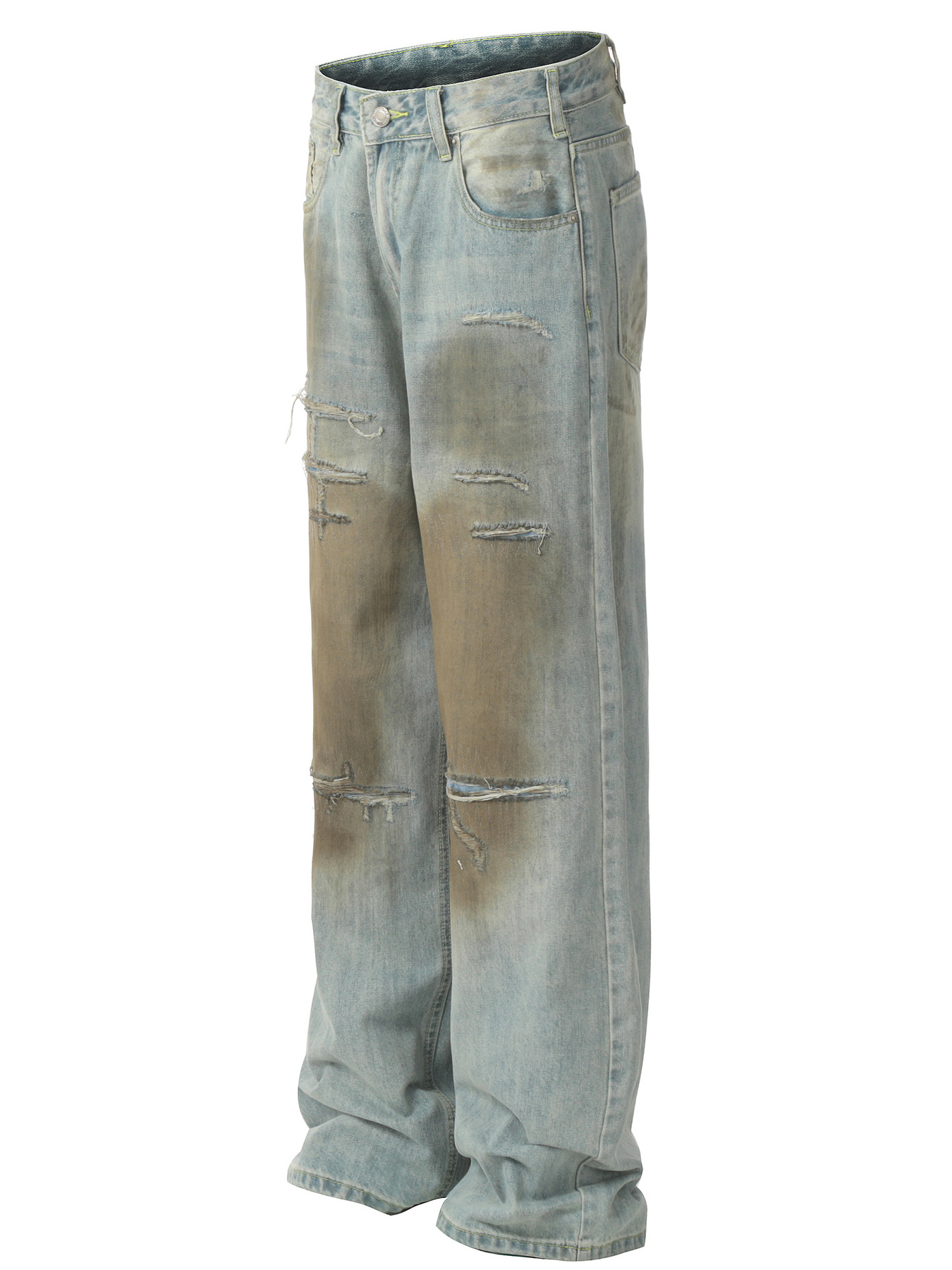 Men's Distressed Wide Leg Relaxed Fit Jeans