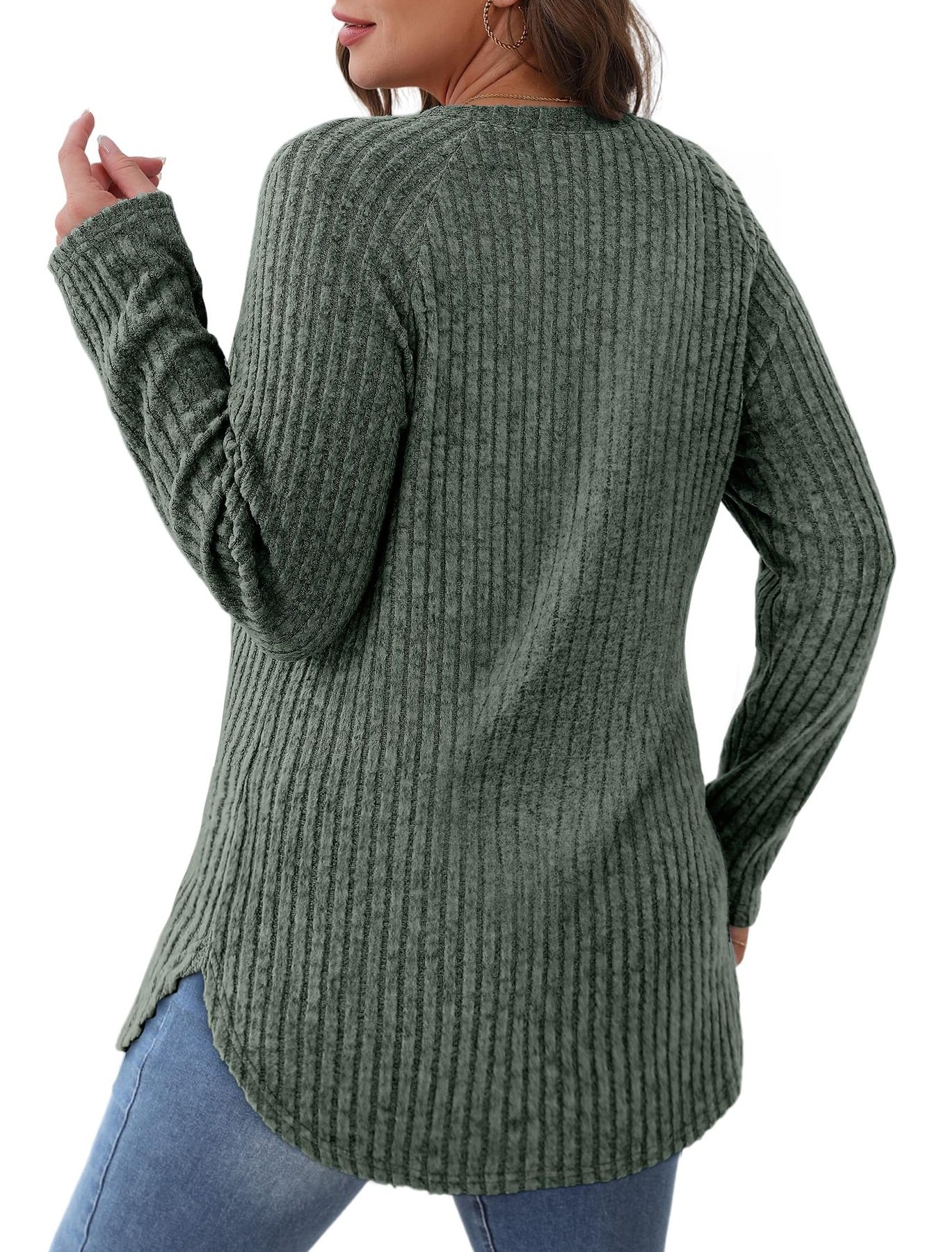 Ribbed Knit Long Sleeve T-Shirt