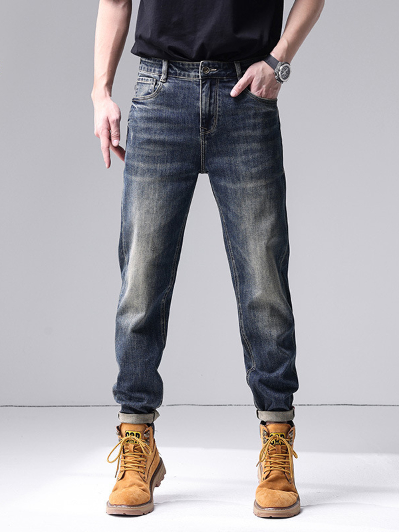 Men's Washed Straight Leg Jeans