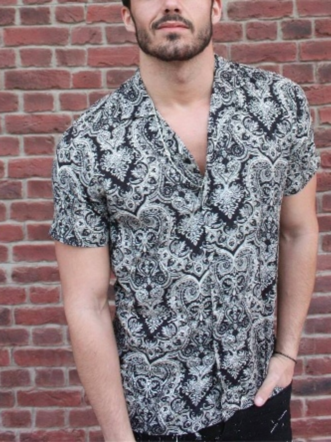 Men's Plus Size Printed Button Up Short Sleeve Shirt