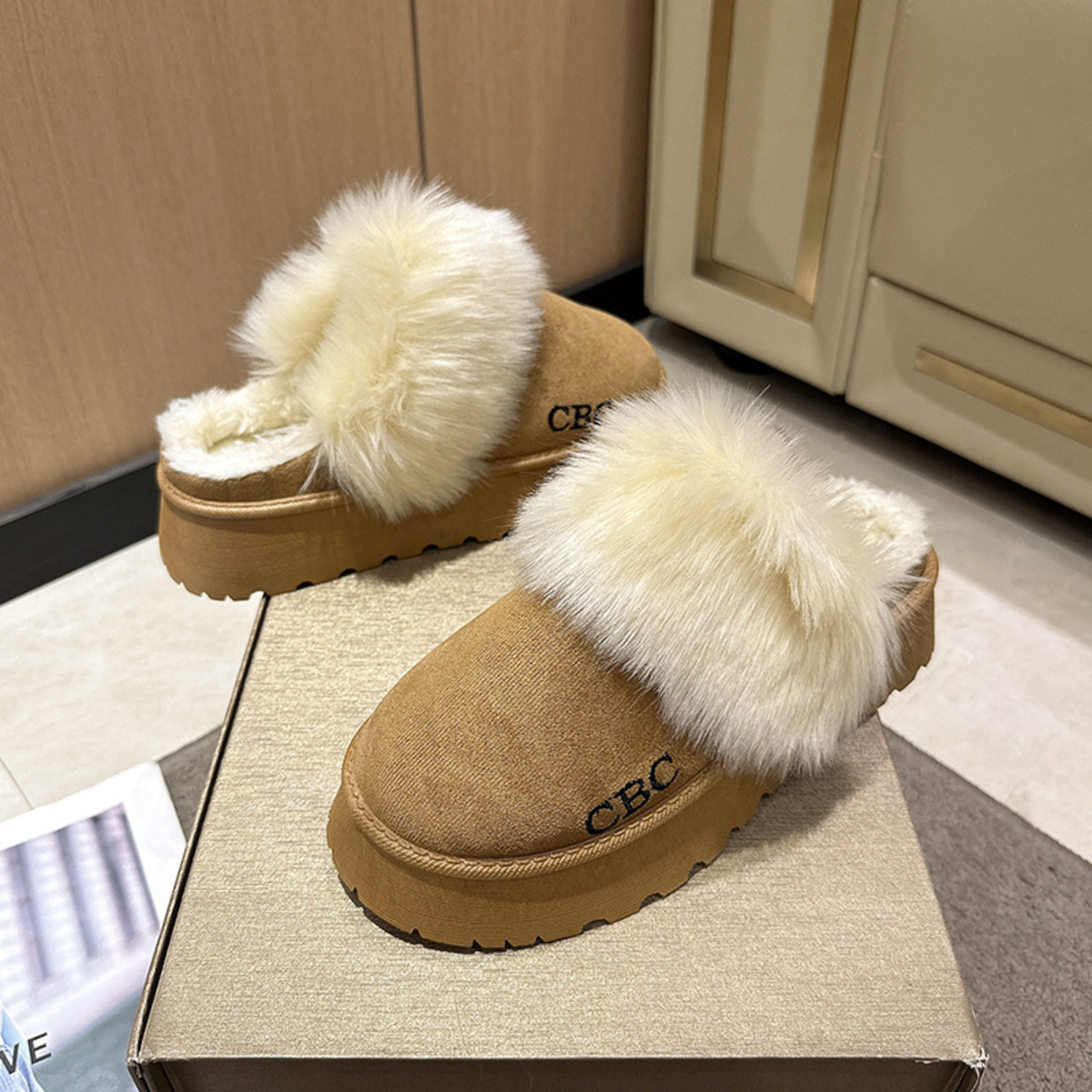 Furry Platform Slippers