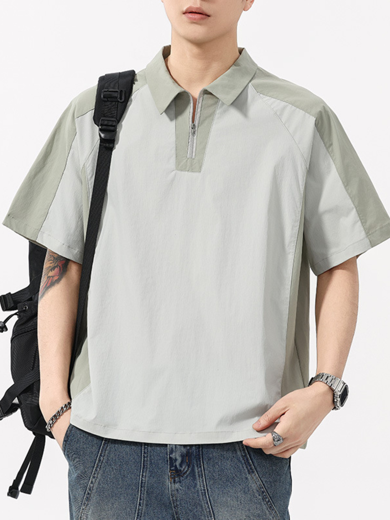 Men's Plus Size Quarter Zip Short Sleeve Polo