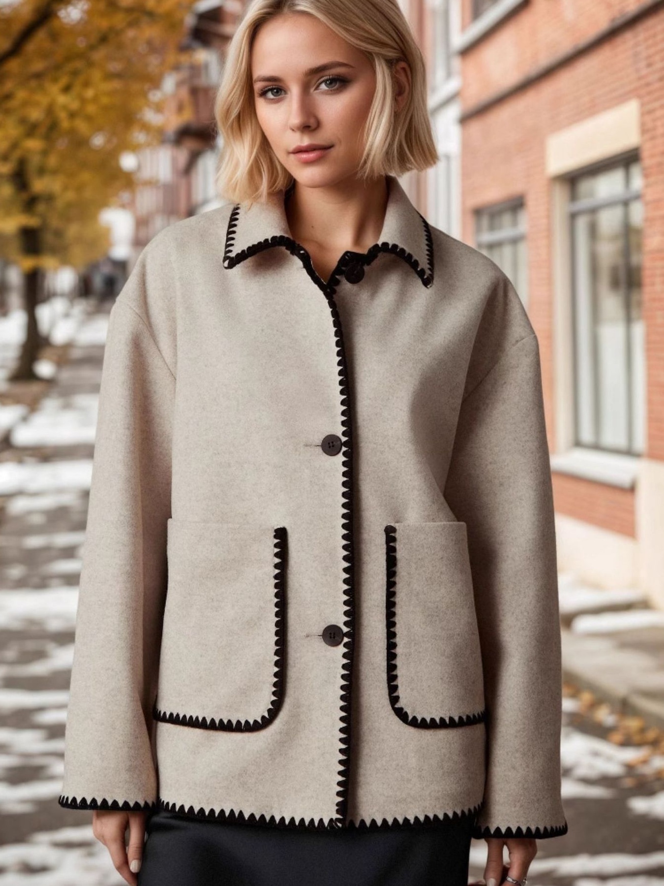 Contrast Trim Drop Shoulder Outerwear