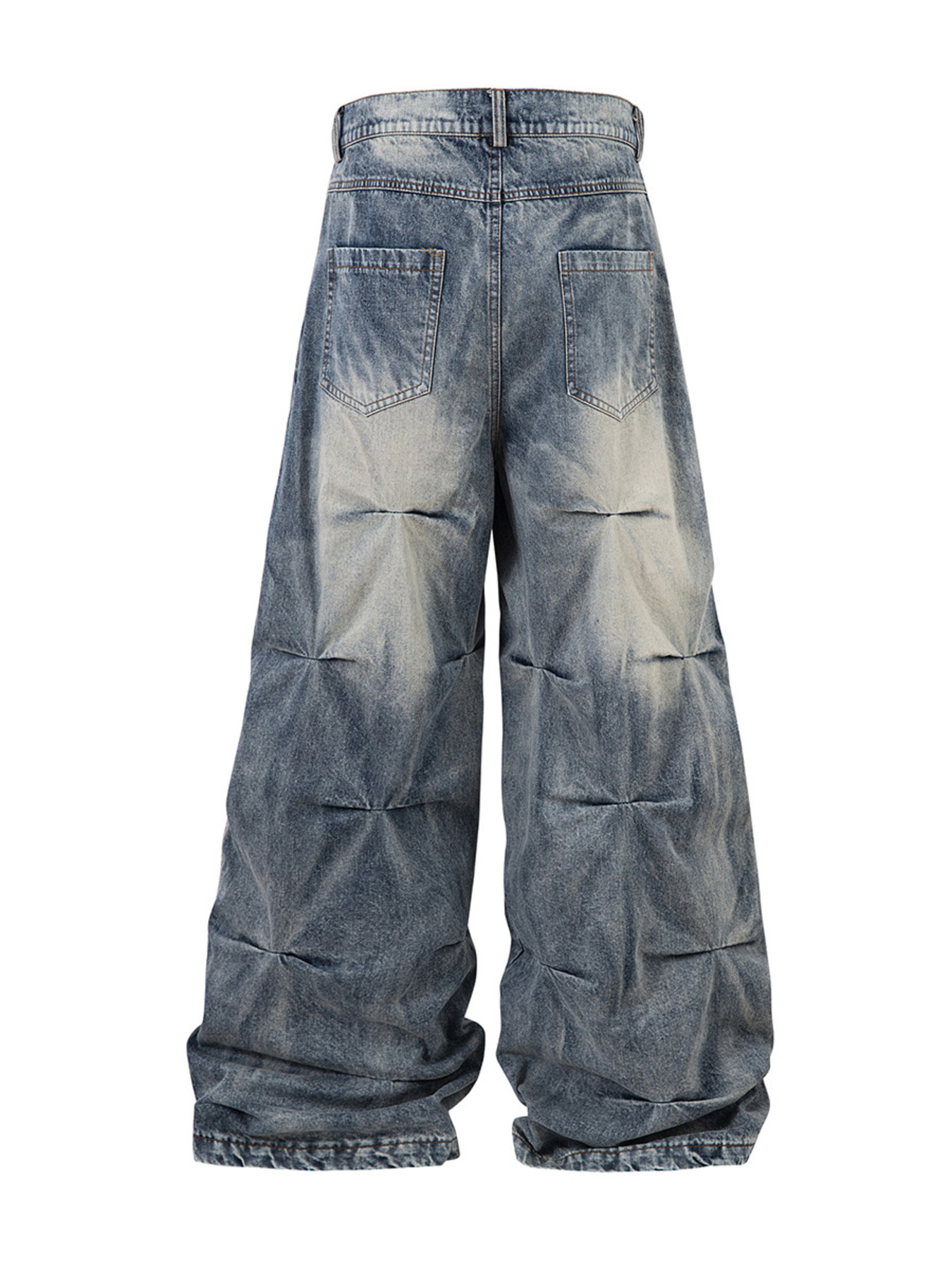 Men's Washed Wide Leg Pleated Jeans