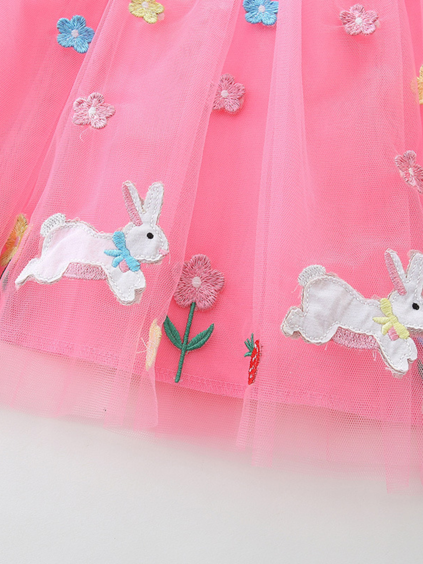 Children's Striped Tulle Dress with Bunny Applique 4