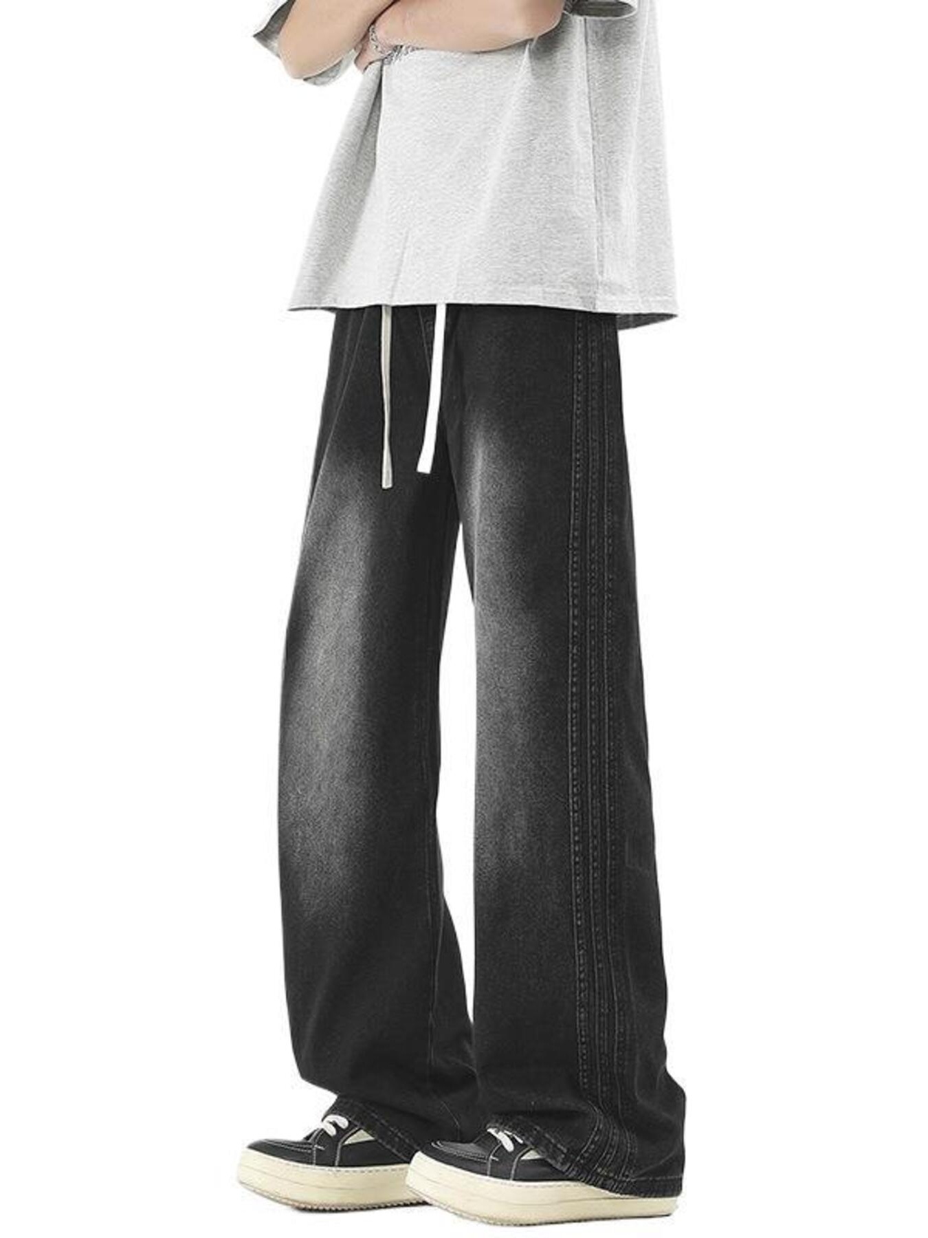 Men's Plus Size Drawstring Washed Wide Leg Jeans