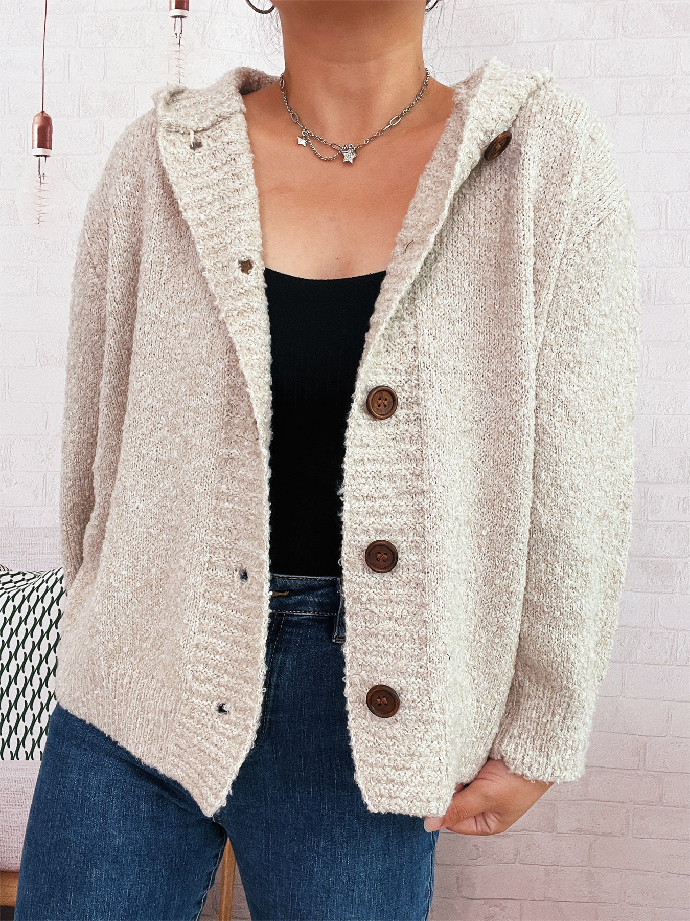 Cozy Button-Up Hooded Cardigan