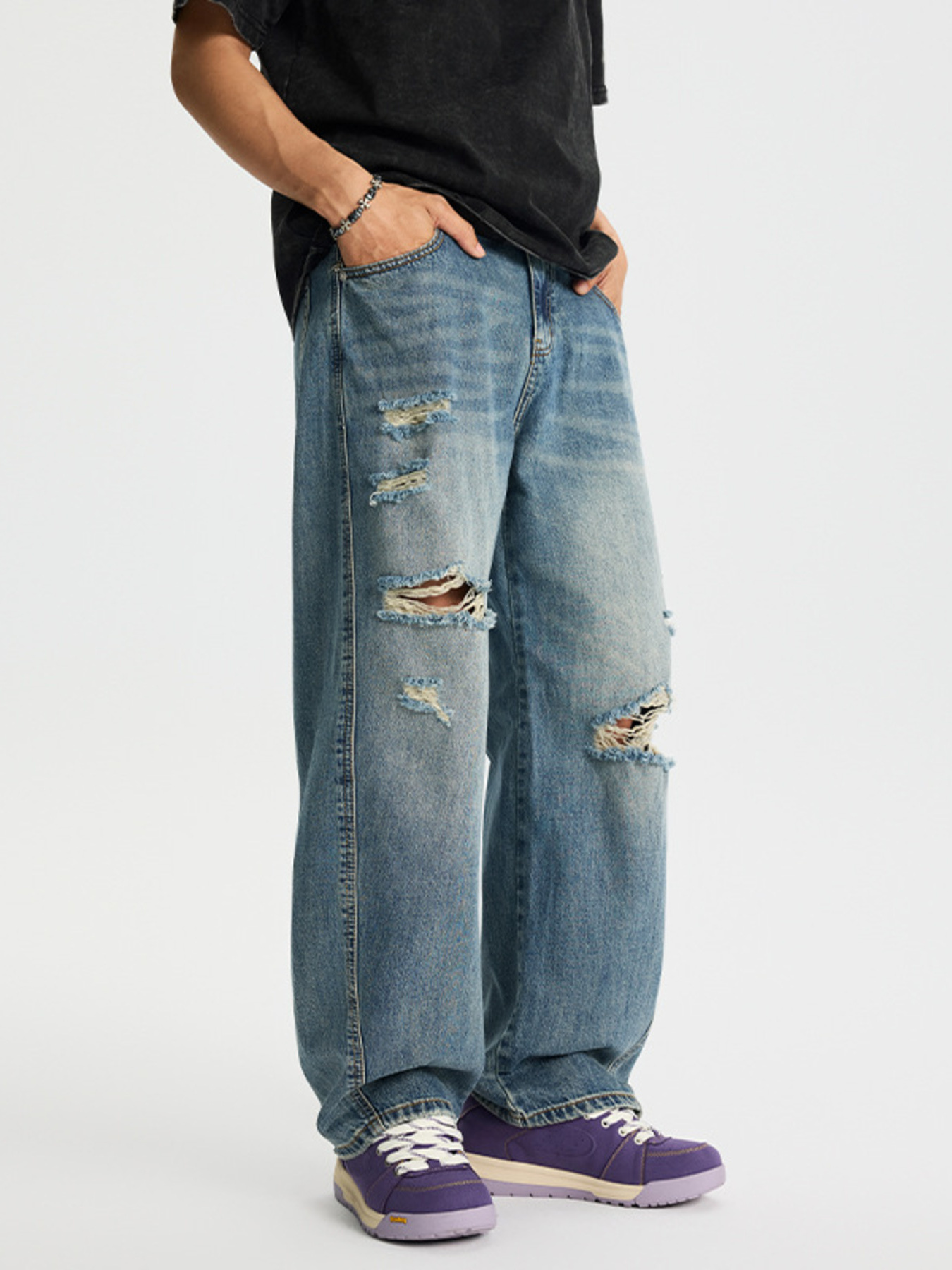 Men's Full Size Distressed Relaxed Fit Baggy Jeans Plus Size