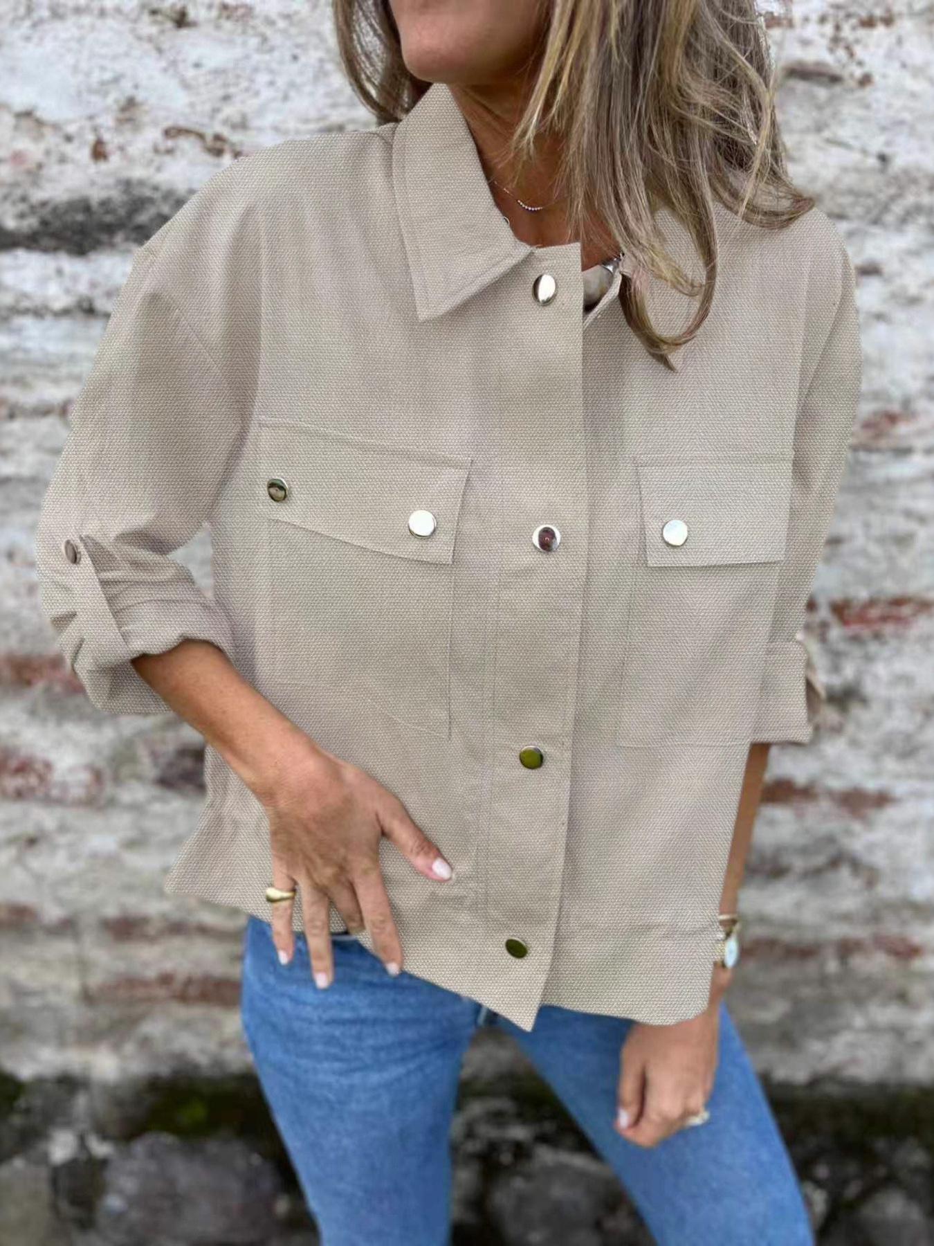 Snap-Down Utility Shacket With Chest Pockets