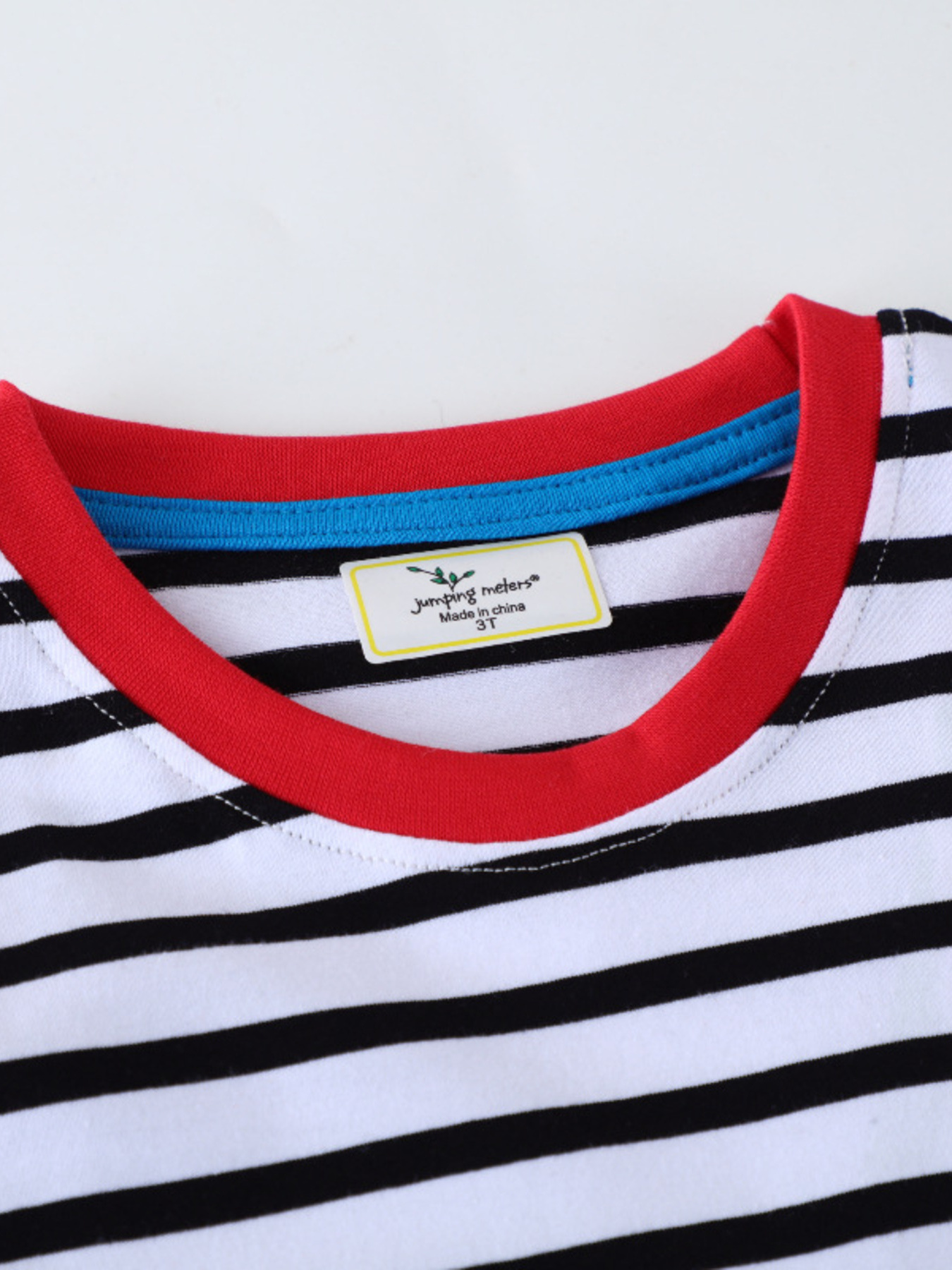 Children's Striped Long Sleeve T-Shirt with Construction Vehicle Appliques
