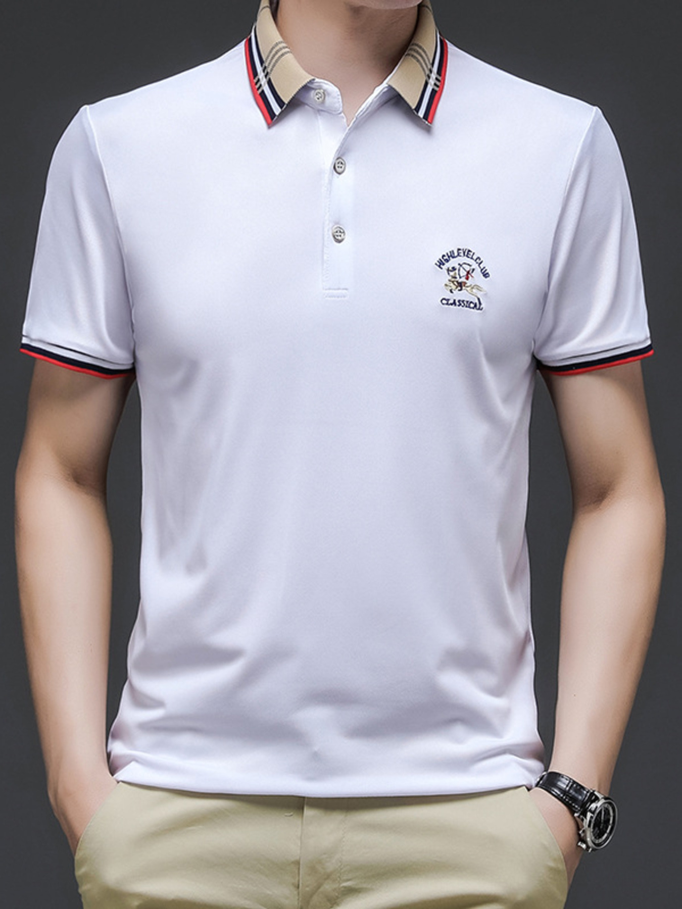 Men's Plus Size Striped Collar Short Sleeve Polo Shirt