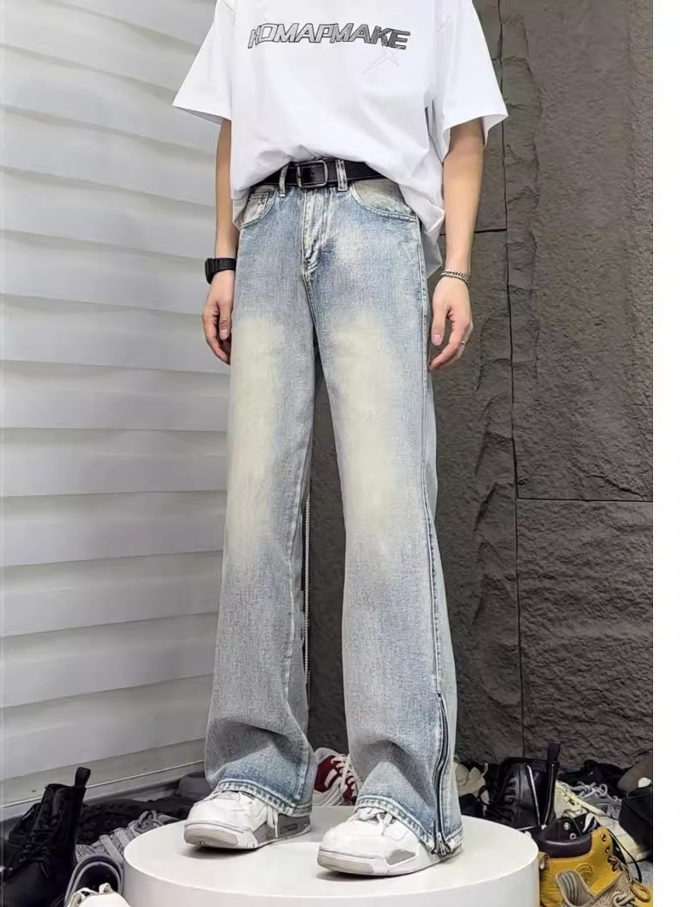 Men's Full Size Vintage Wash Wide Leg Jeans Plus Size