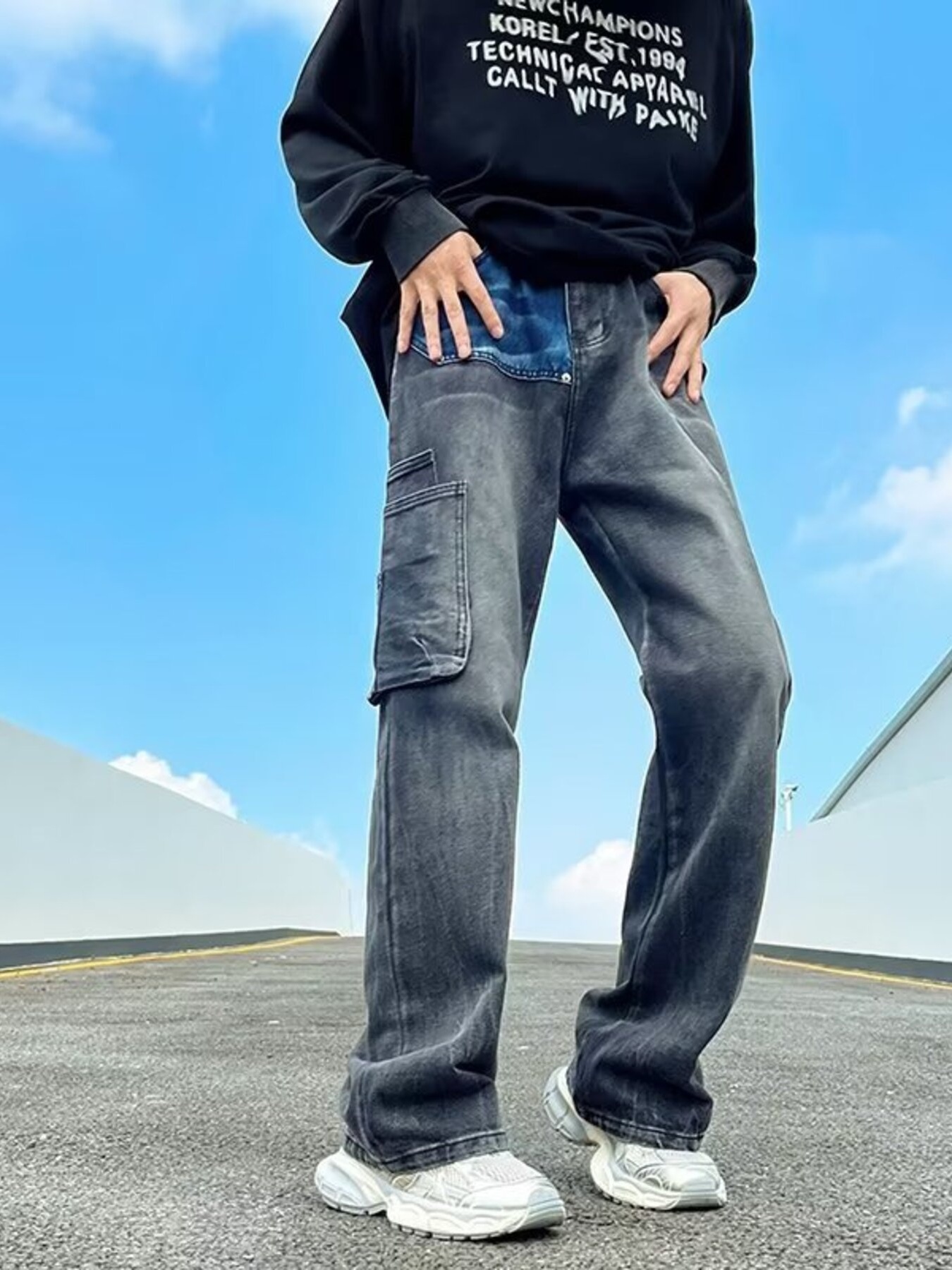 Men's Full Size Vintage Wash Wide Leg Jeans Plus Size