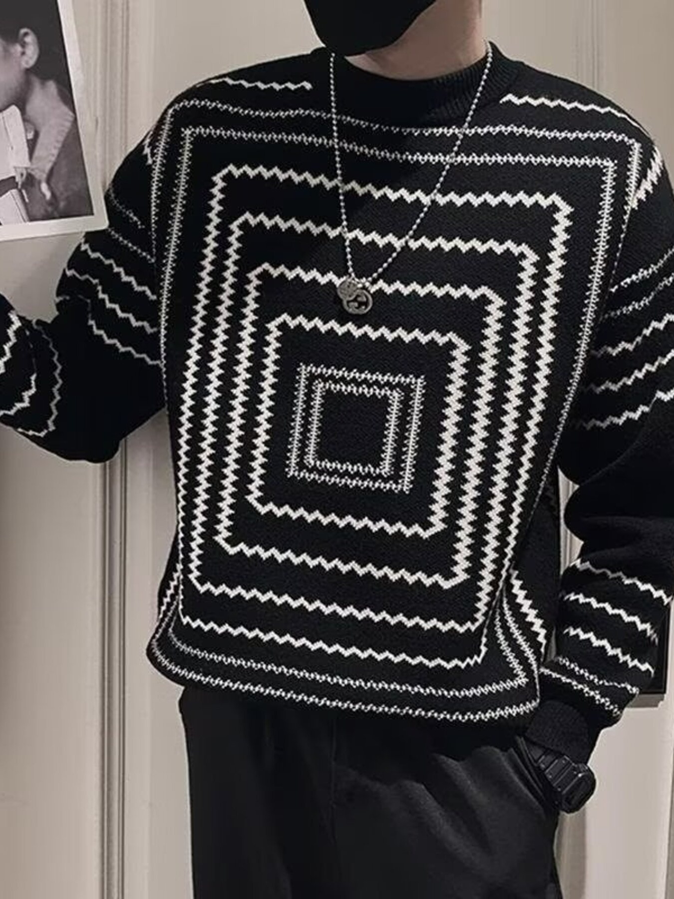 Men's Plus Size Geometric Pattern Knitted Pullover