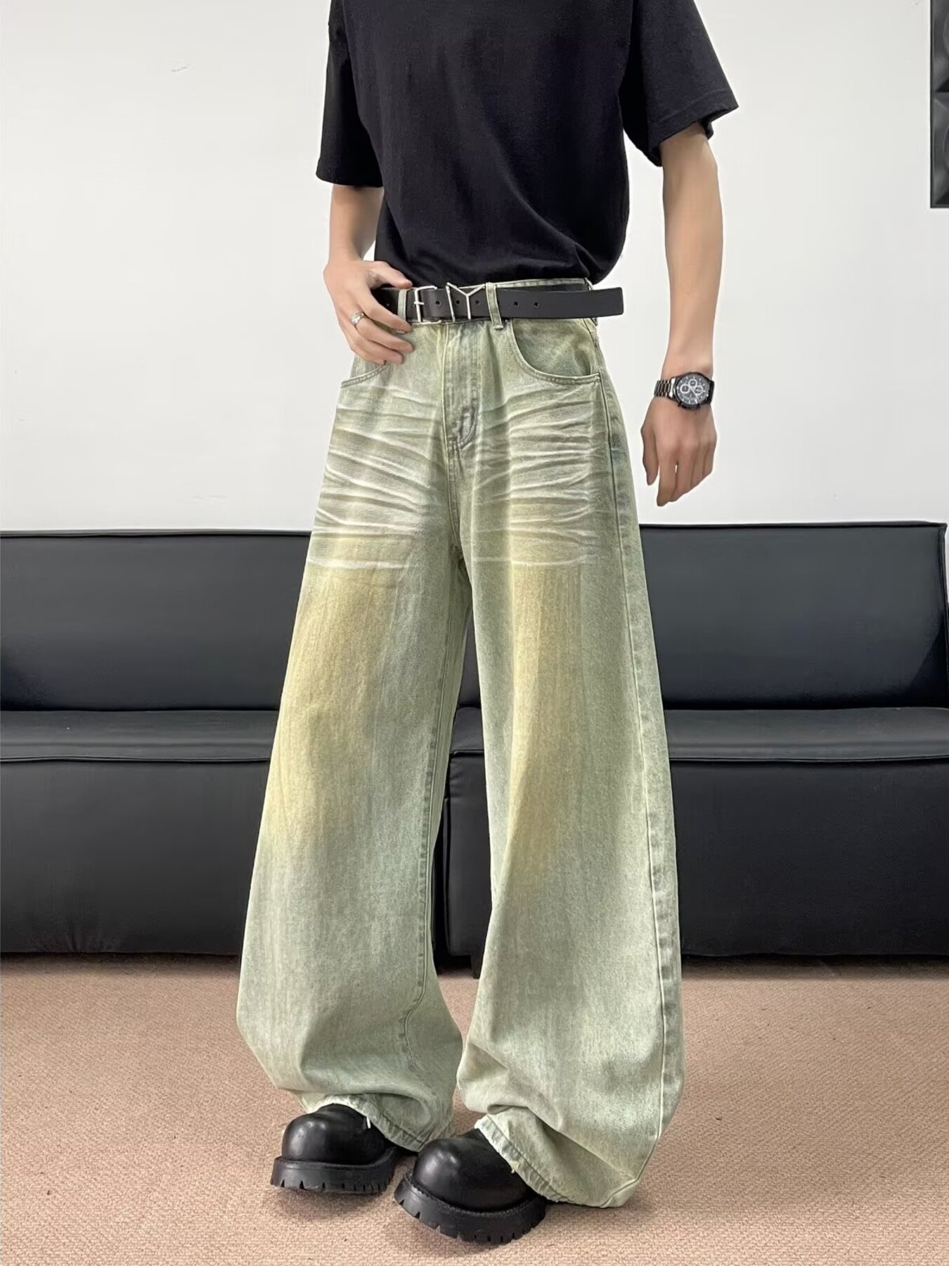 Men's Full Size Wash Wide Leg Jeans Plus Size