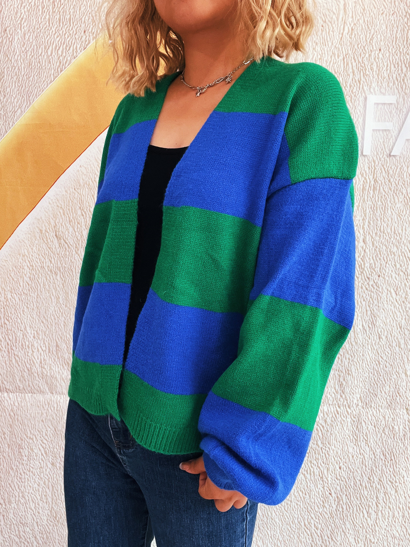 Color Block Open Front Cardigan