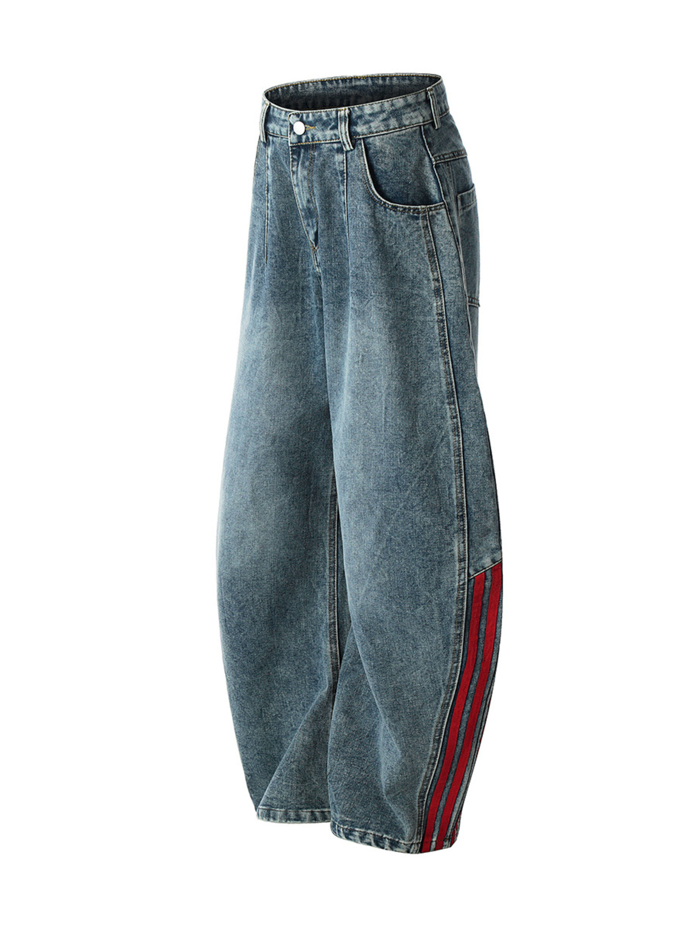 Men's Washed Curved Jeans with Side Stripe Detail