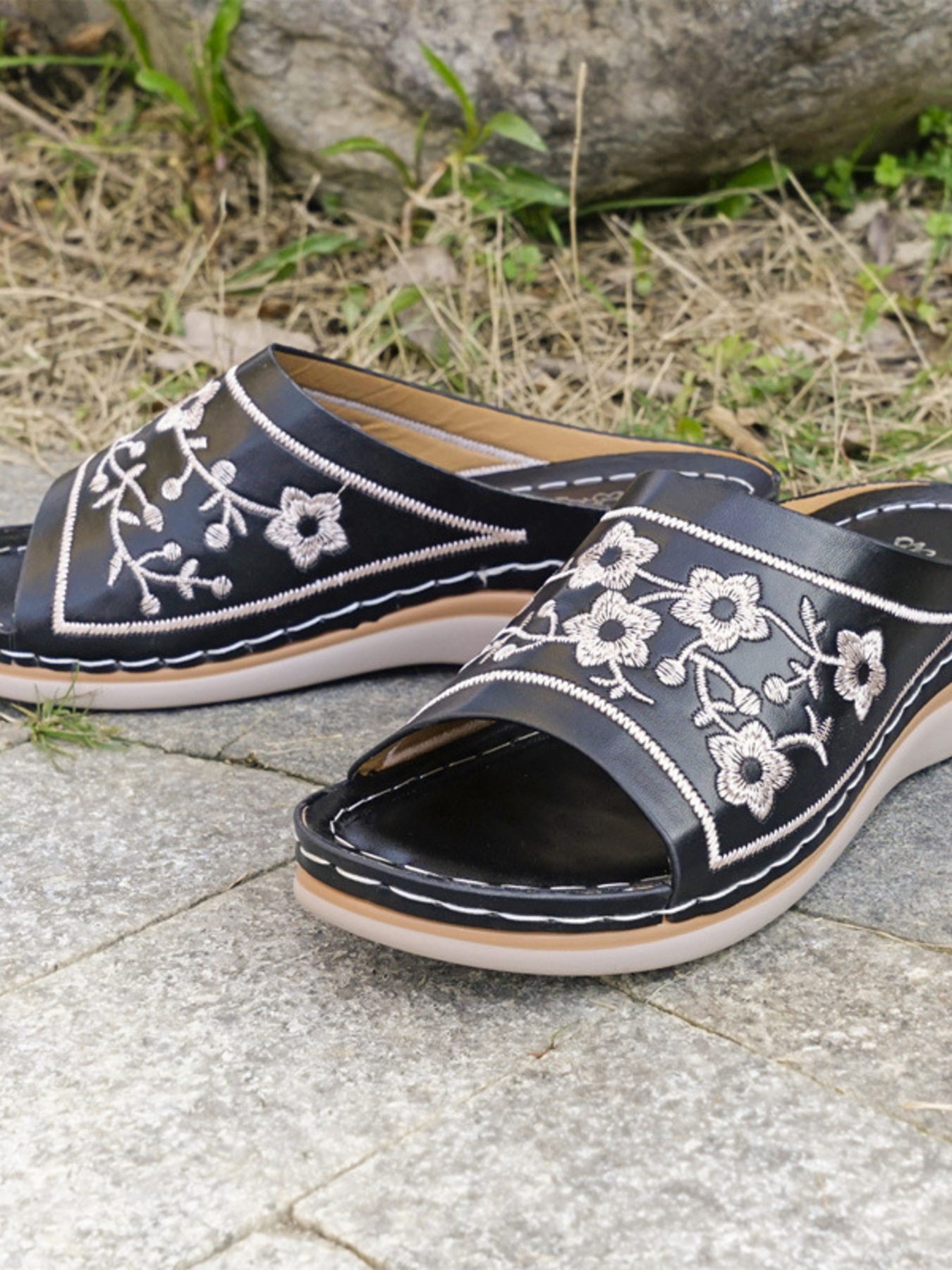 Floral Embroidered Comfort Sandals