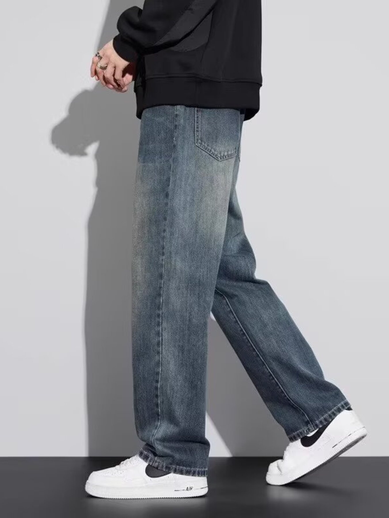 Men's Full Size Vintage Wash Wide Leg Jeans Plus Size