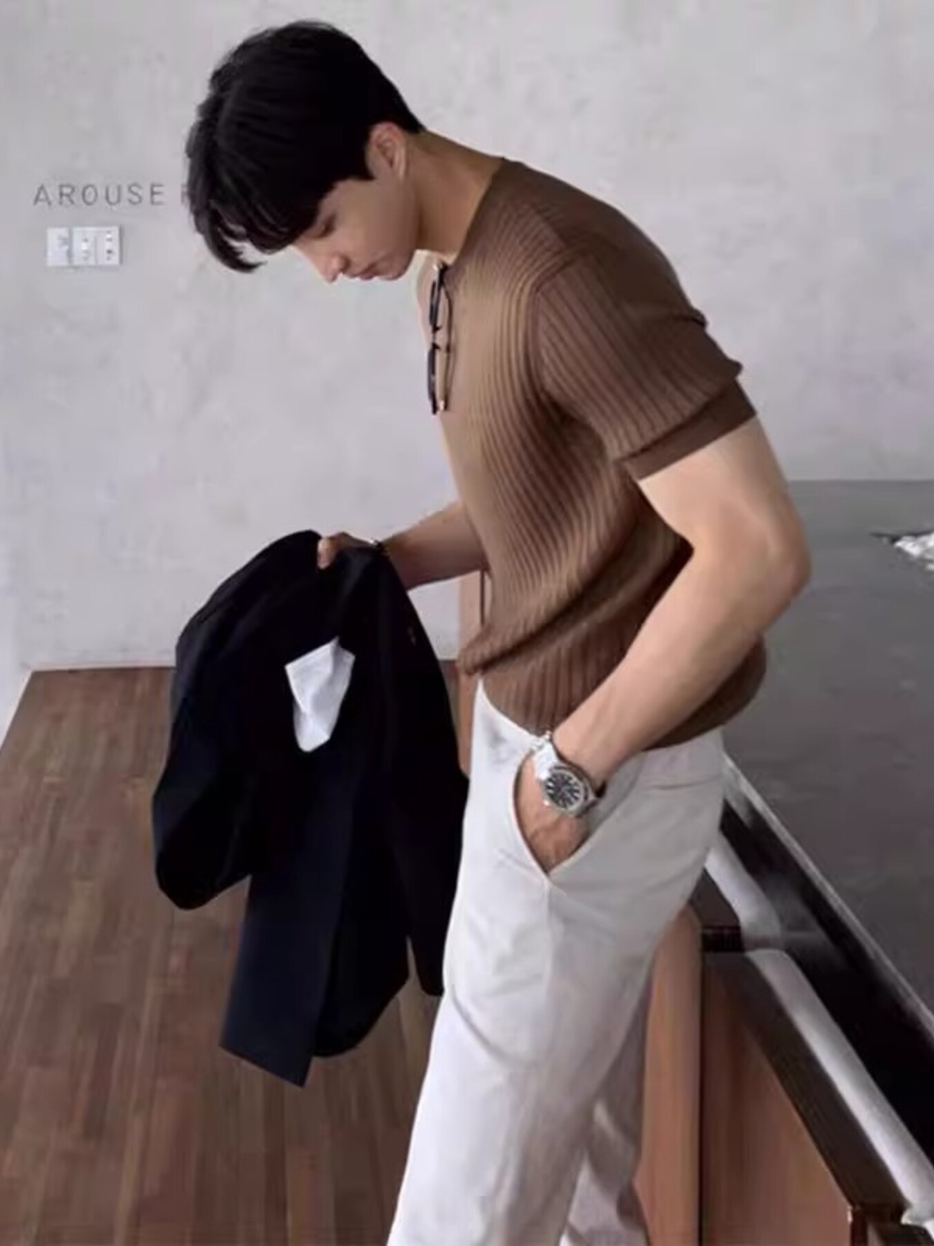 Men's Full Size Ribbed Knit Short Sleeve T-Shirt Plus Size