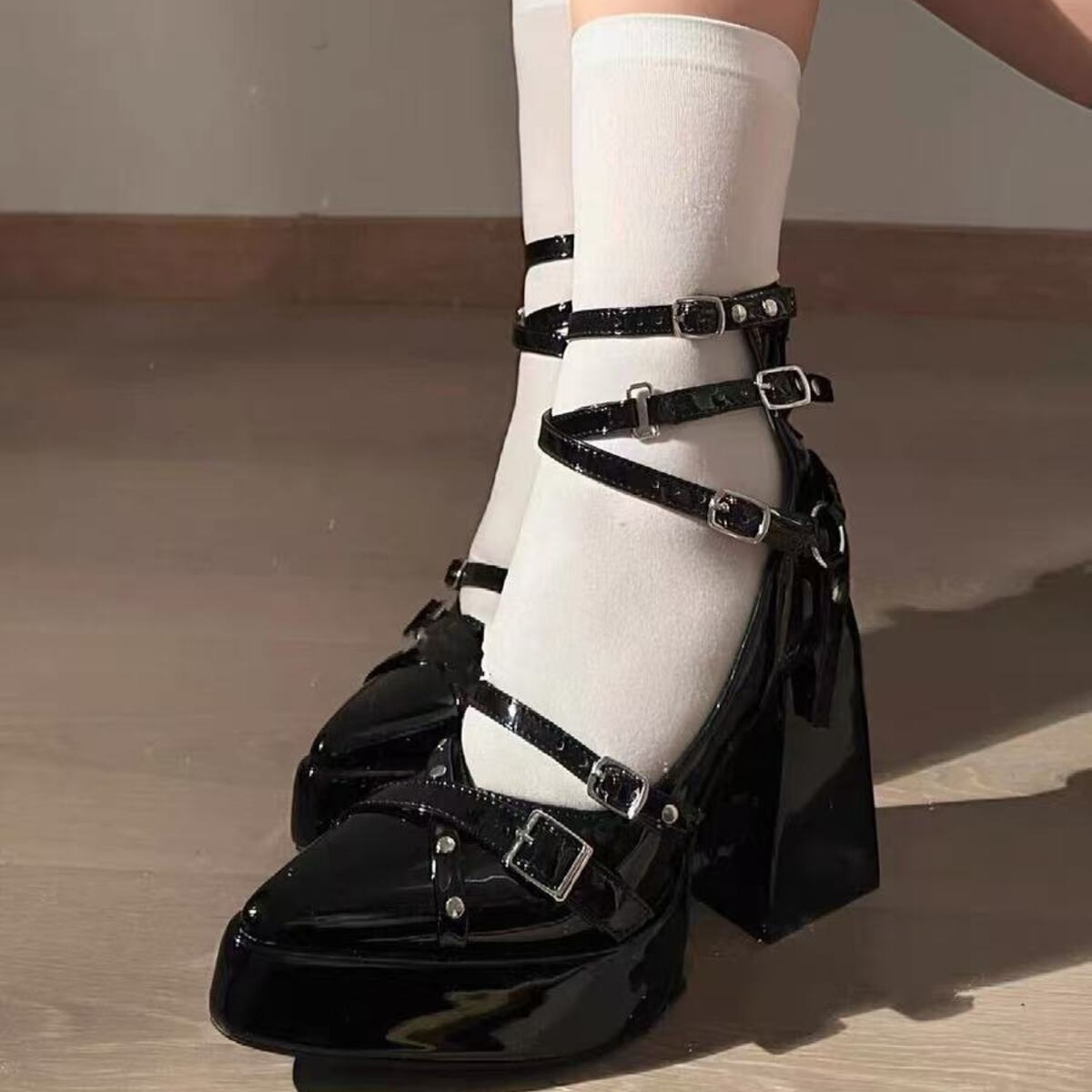 Gothic Platform Pumps with Multiple Buckle Straps