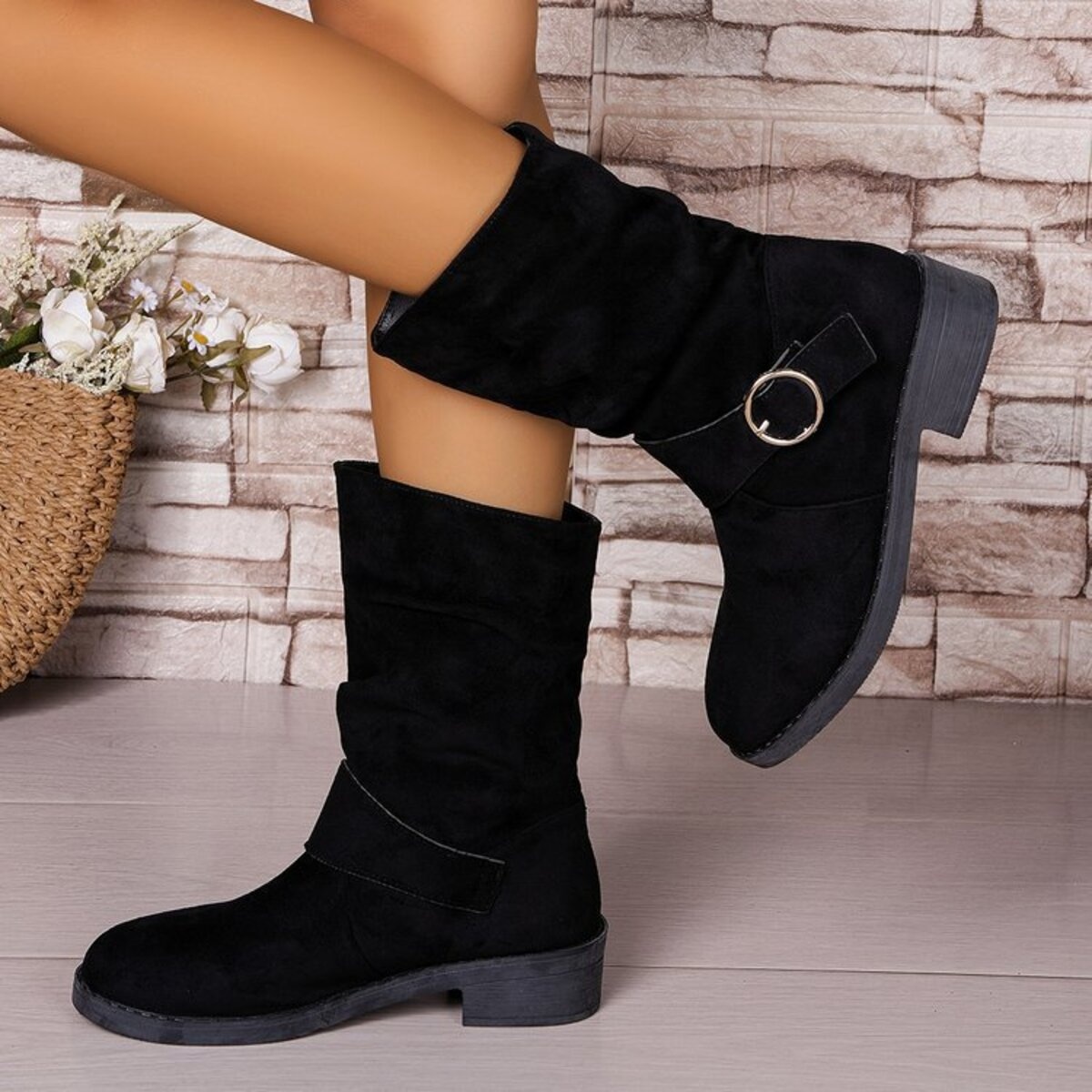 Round Toe Block Heels Boots