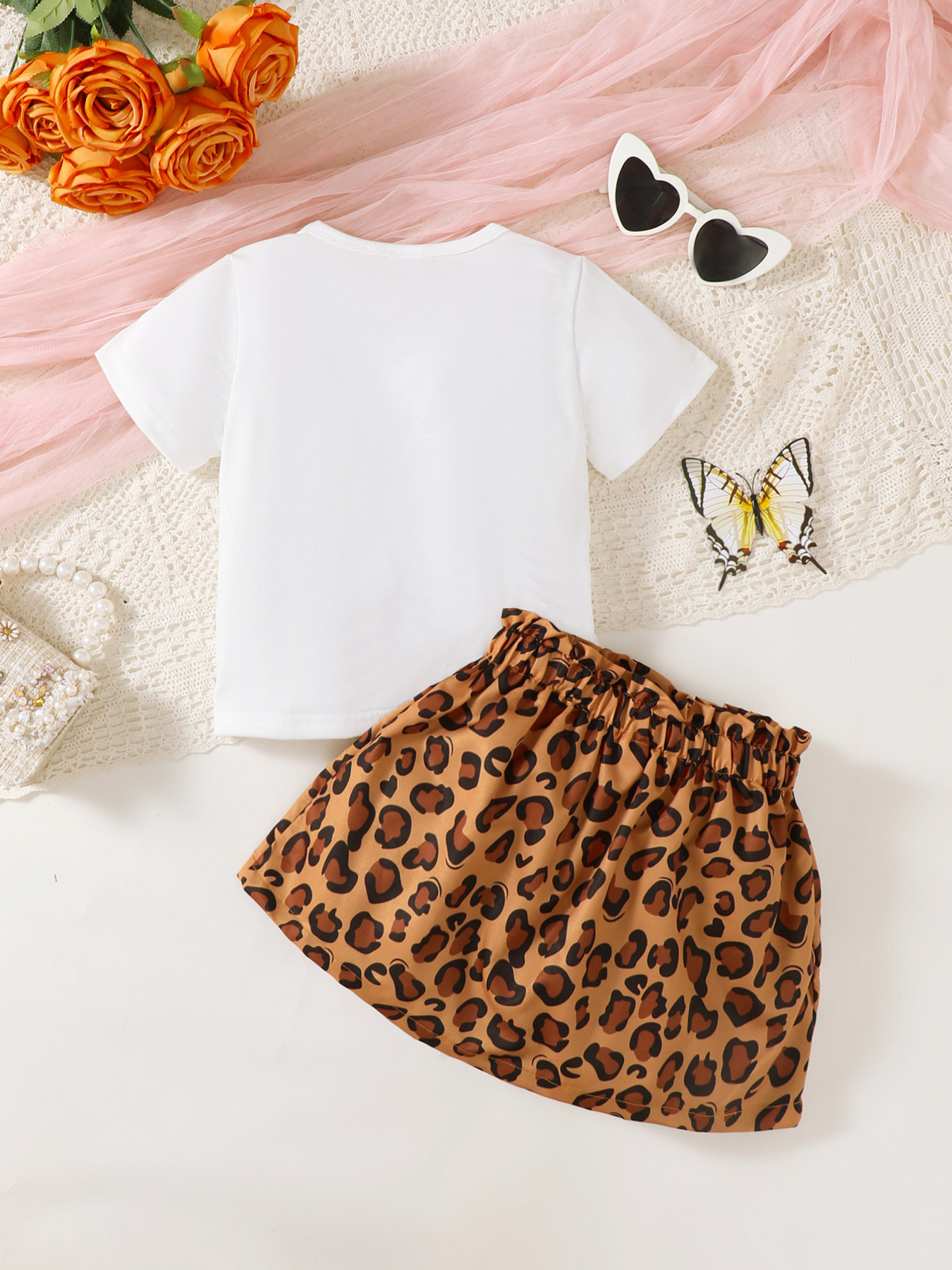 Children's Leopard Graphic Tee & Skirt Set