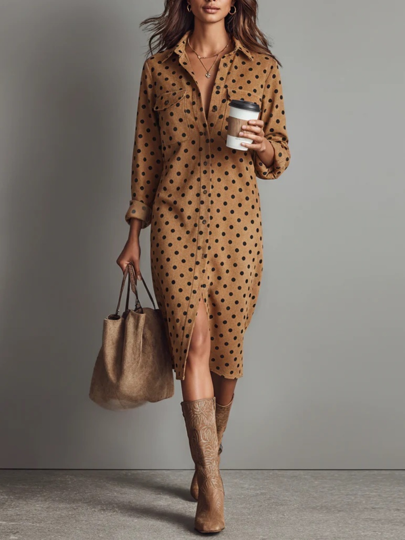 Polka Dot Button-Down Midi Dress