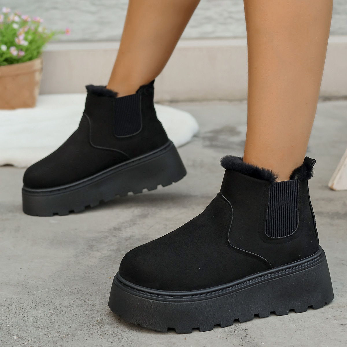 Fur Lining Platform Boots