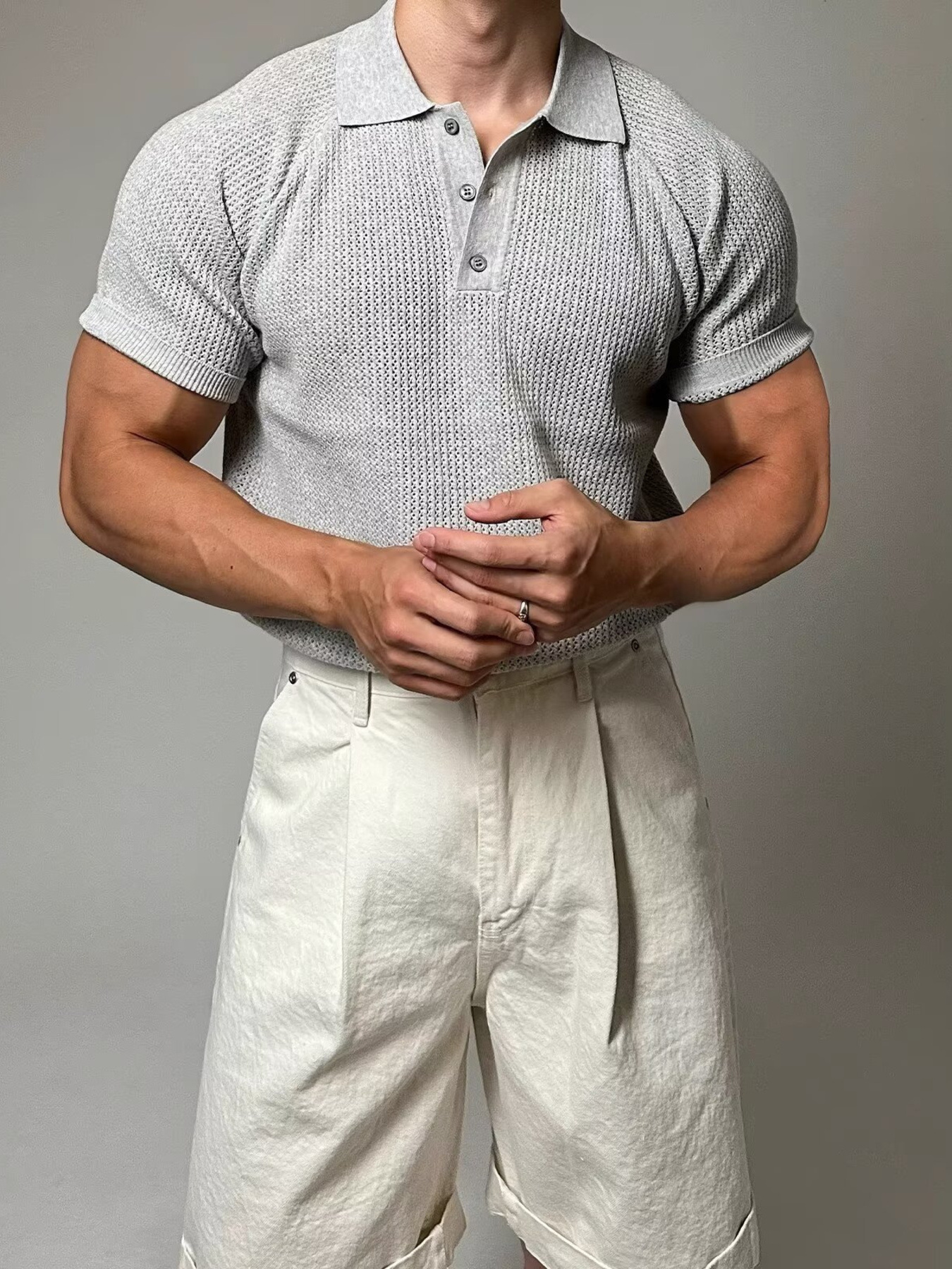 Men's Full Size Textured Knit Short Sleeve Polo Plus Size