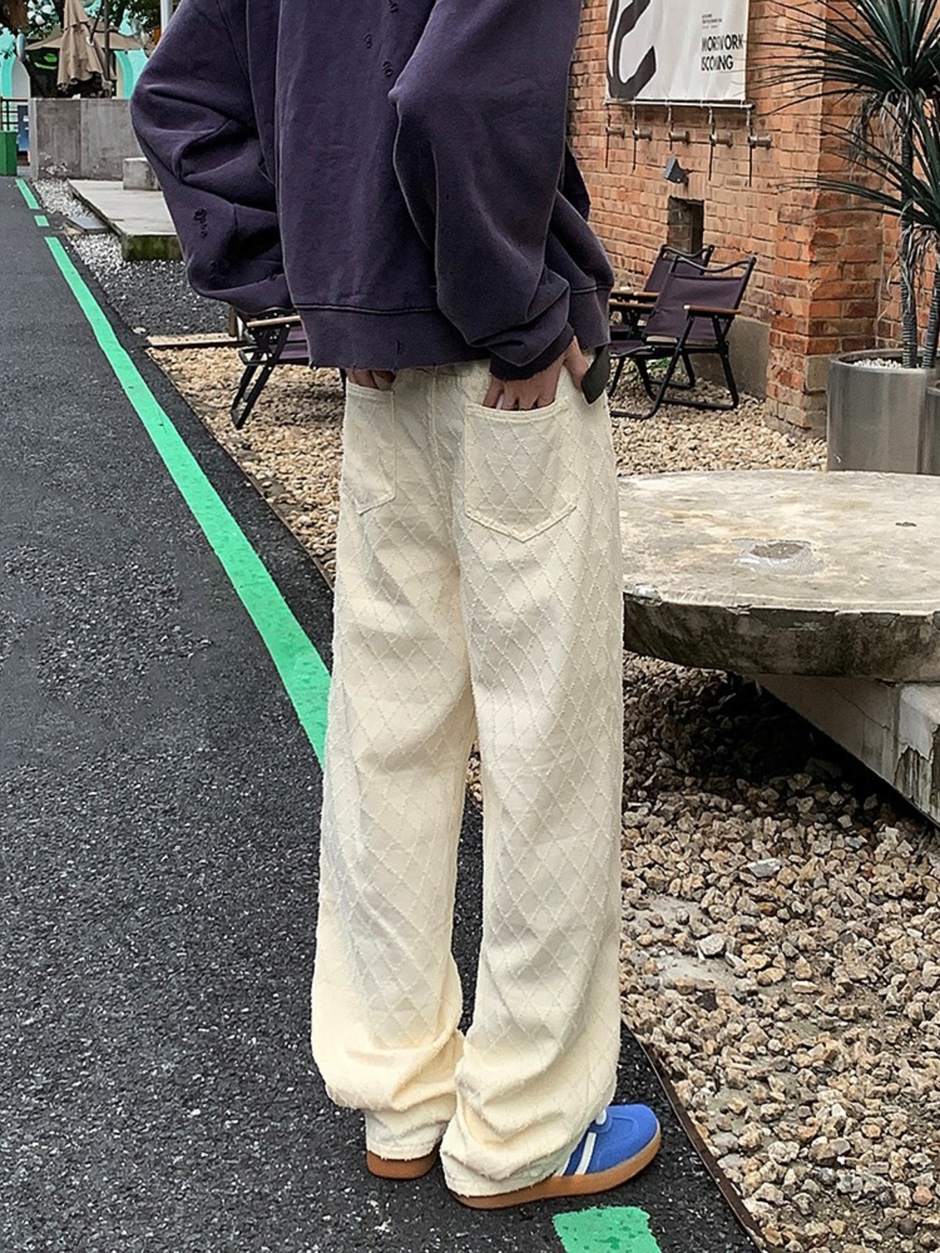 Men's Full Size Textured Grid Pattern Loose Fit Jeans Plus Size