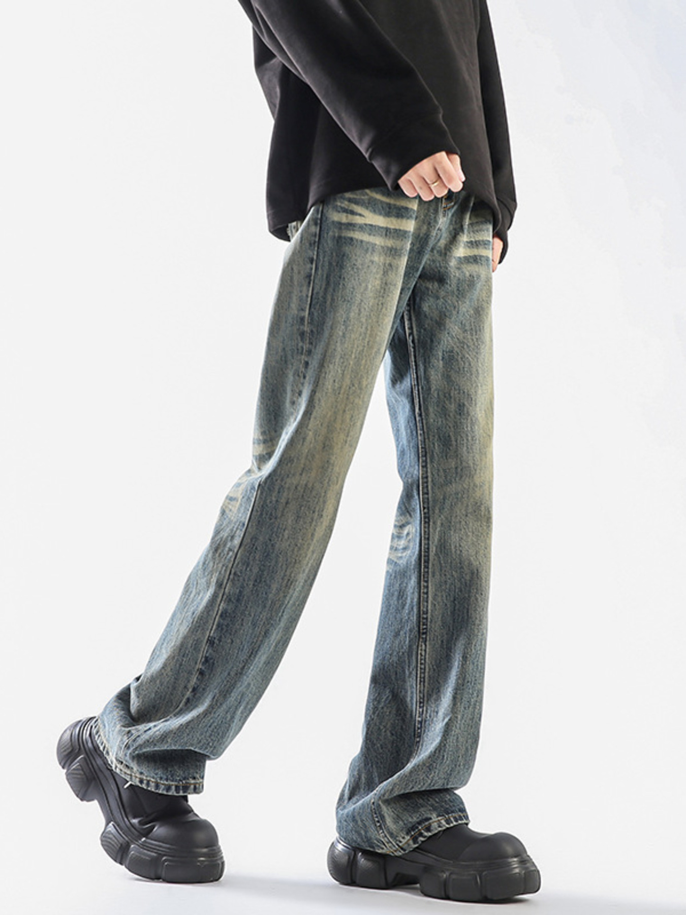 Men's Plus Size Vintage Wash Wide Leg Jeans