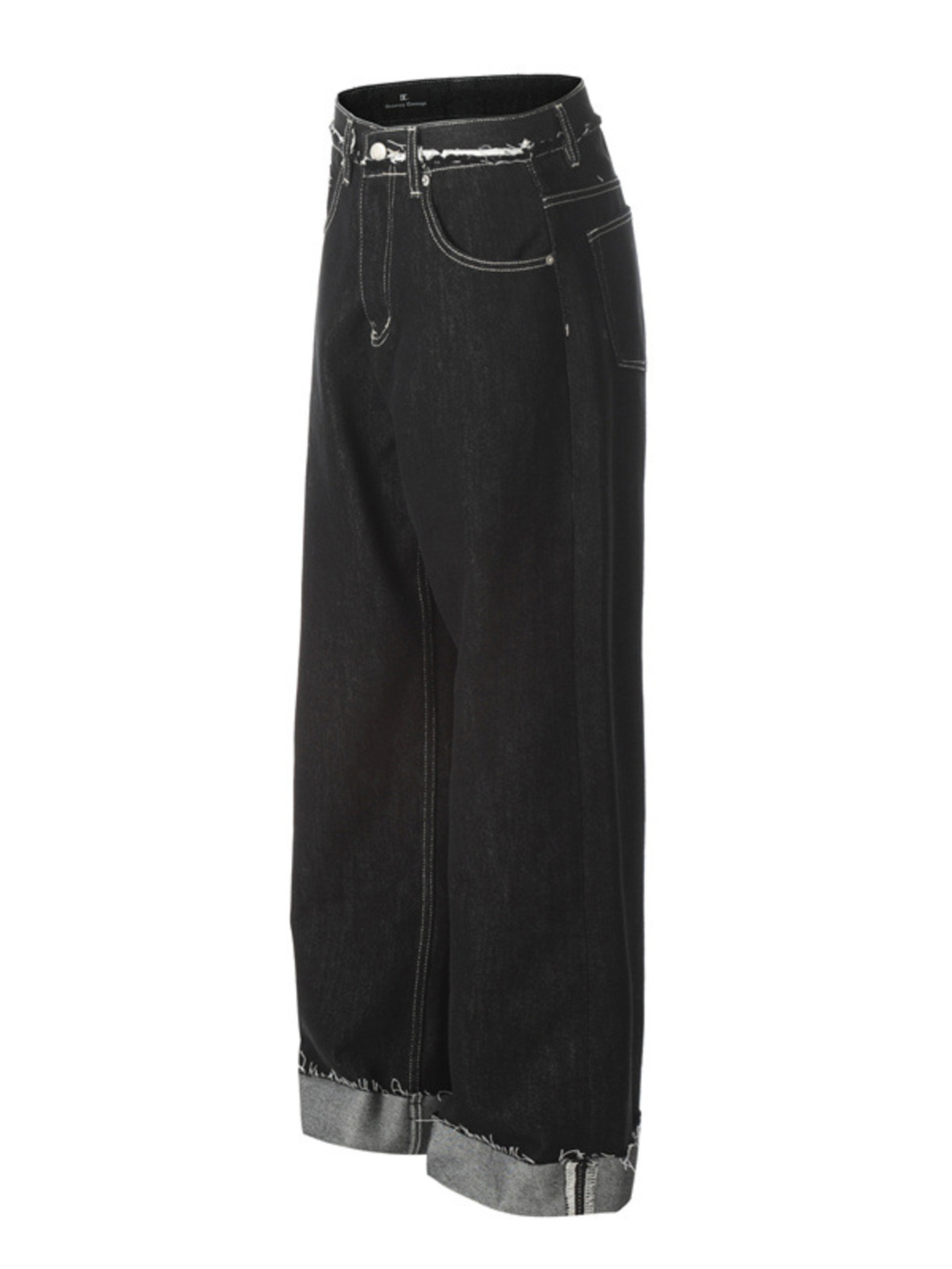 Men's Loose Fit Straight Leg Jeans with Cuffed Hem