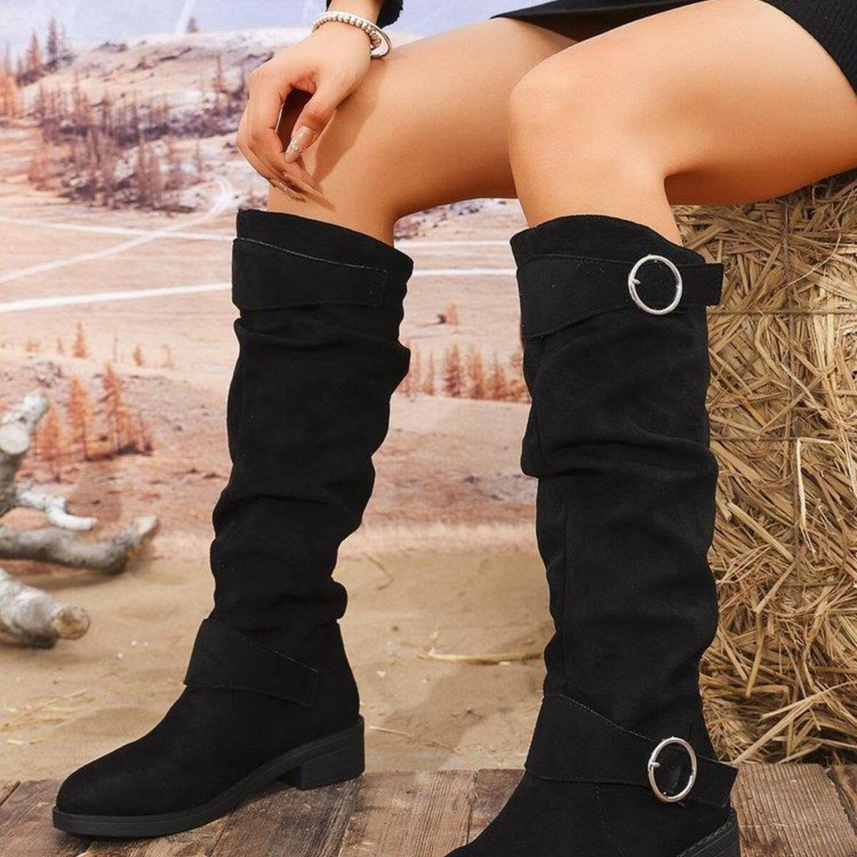 Point Toe Block Heels Slouch Boots