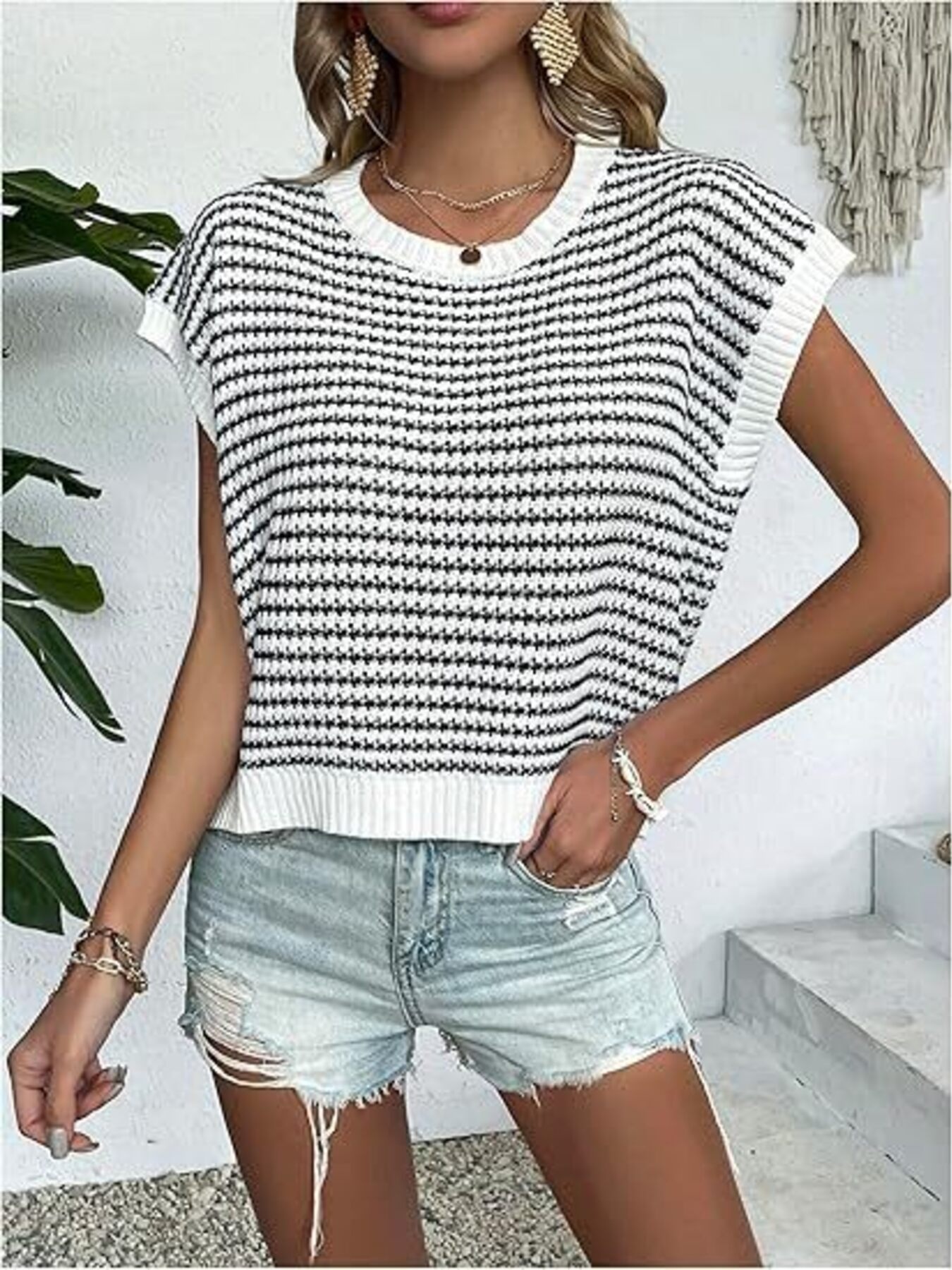 Striped Round Neck Sweater Vest